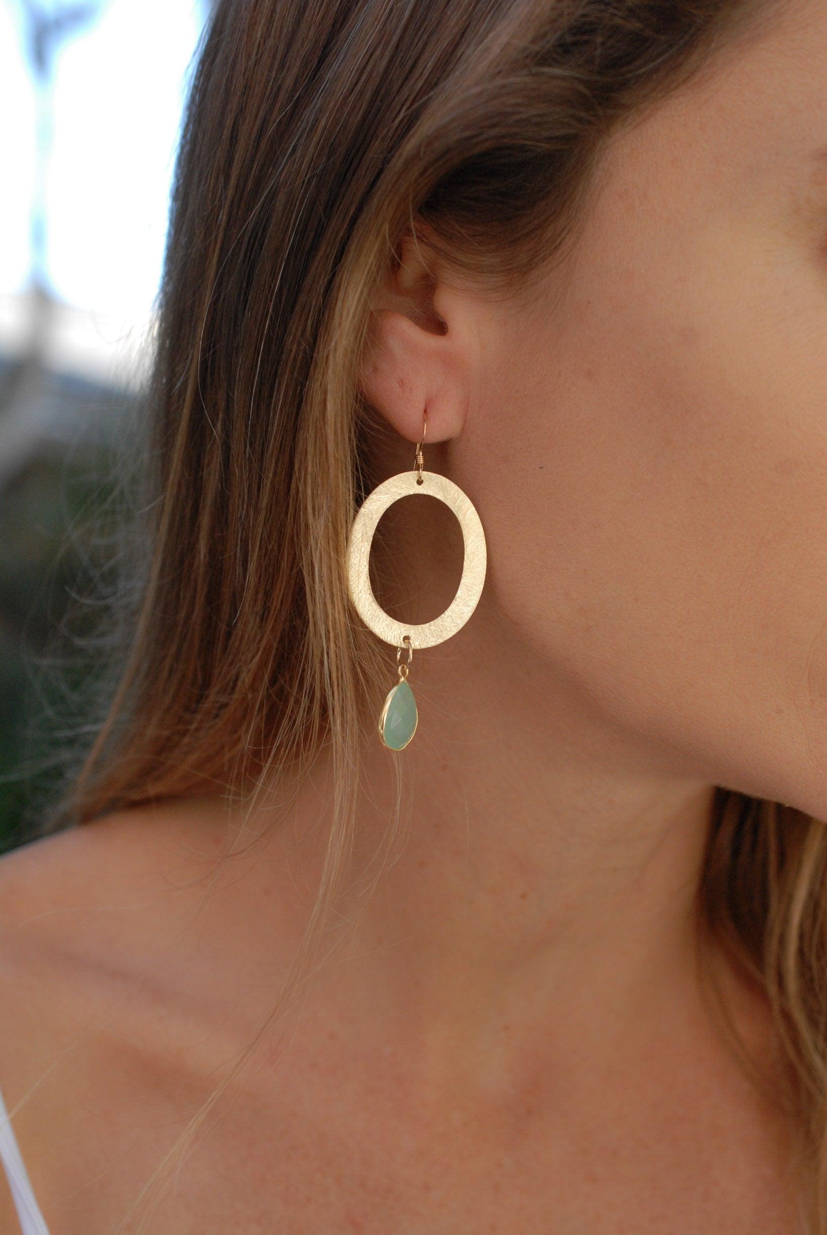 Aqua Chalcedony Earrings ~Gold Plated~ ME034 - Maresia Jewelry