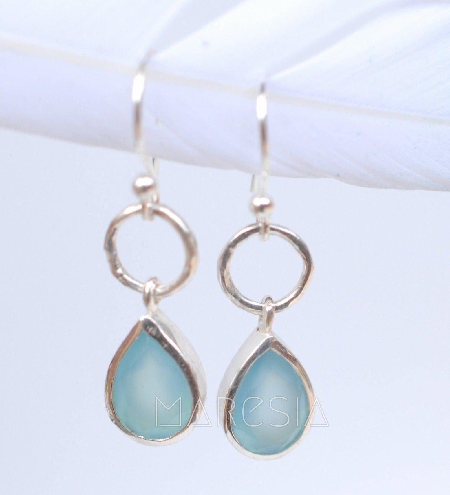 Aqua Chalcedony Earrings~ Sterling Silver 925 ~ ME069 - Maresia Jewelry