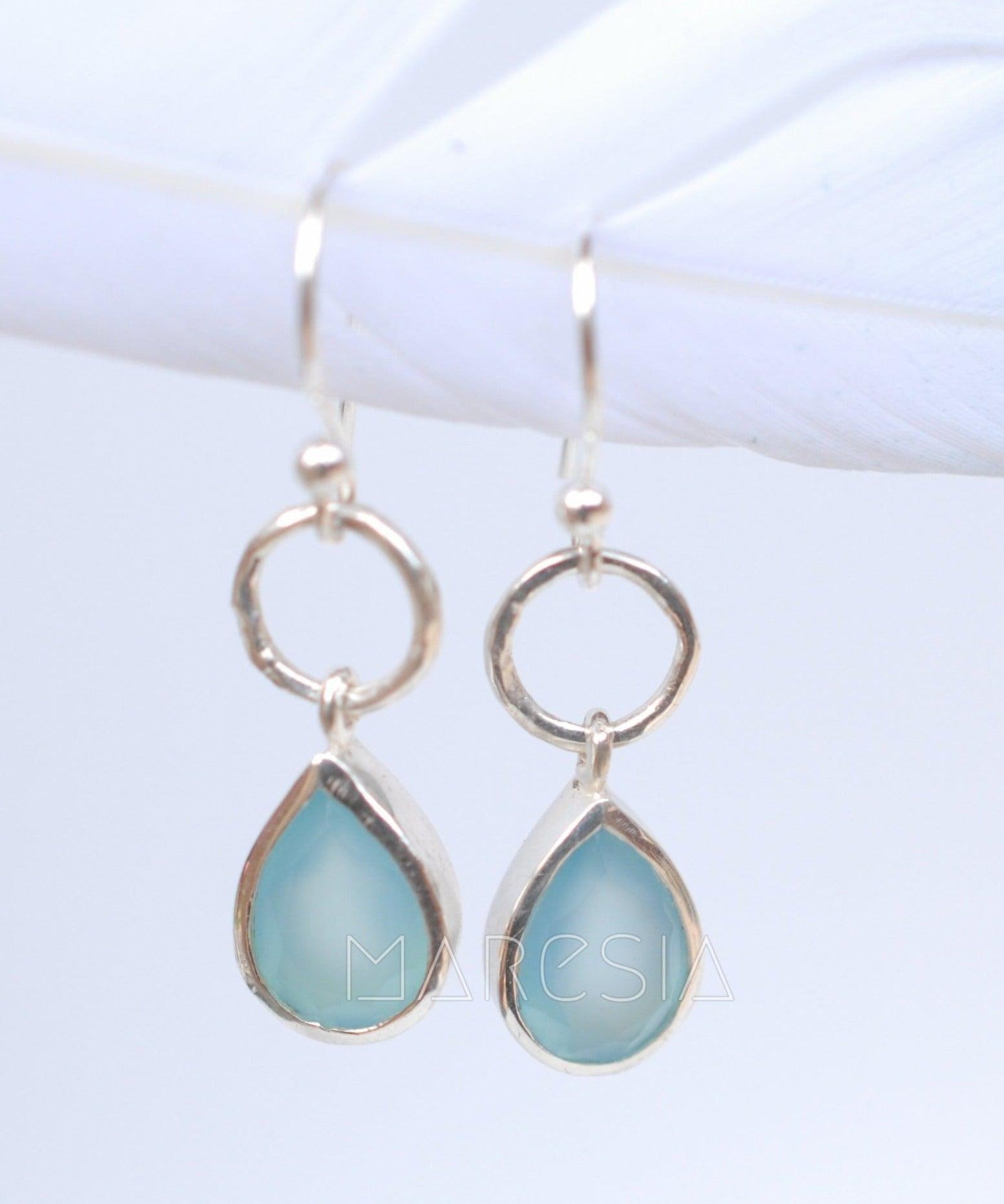 Aqua Chalcedony Earrings~ Sterling Silver 925 ~ ME069 - Maresia Jewelry