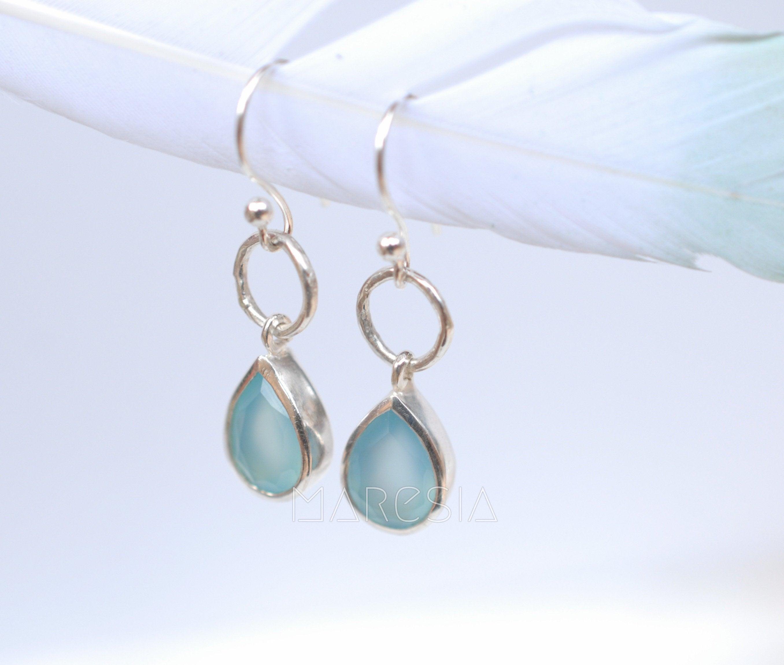Aqua Chalcedony Earrings~ Sterling Silver 925 ~ ME069 - Maresia Jewelry