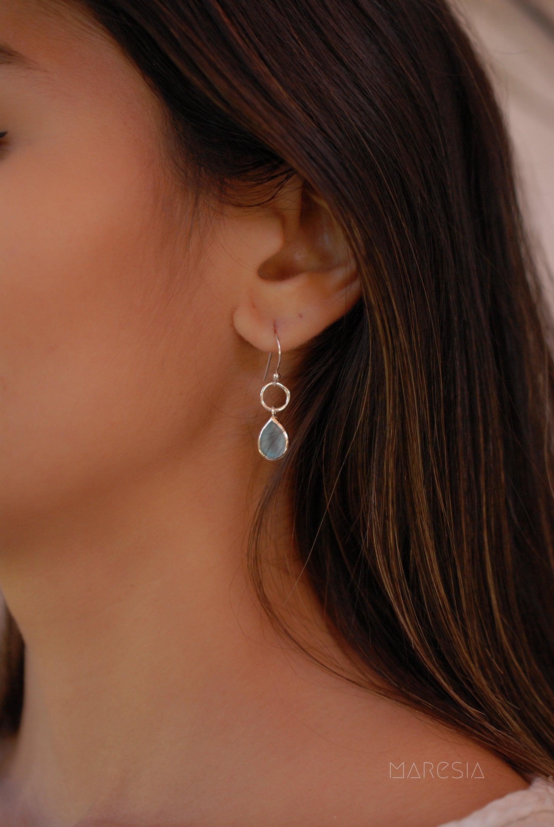 Aqua Chalcedony Earrings~ Sterling Silver 925 ~ ME069 - Maresia Jewelry