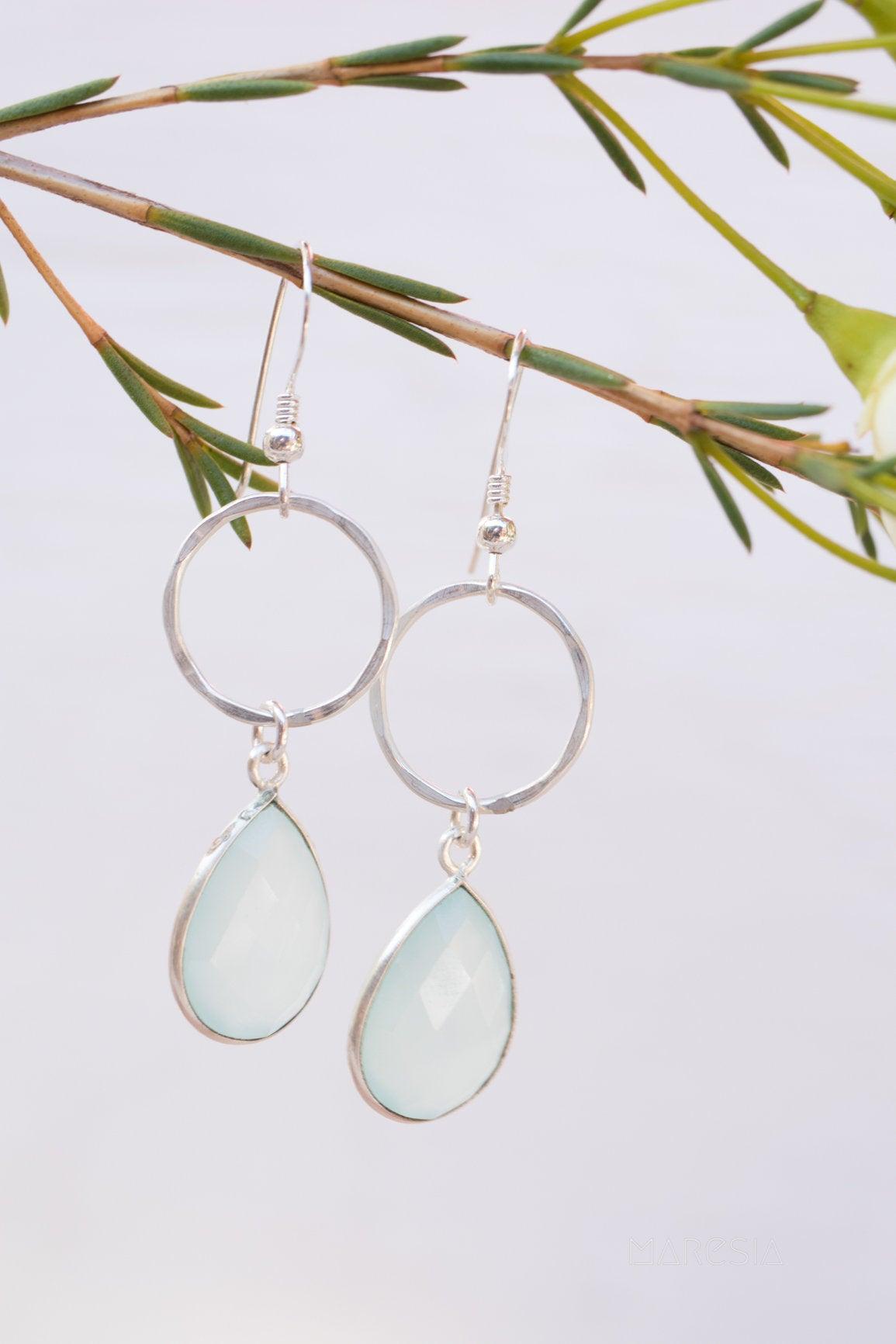 Aqua Chalcedony Earrings~ Sterling Silver 925 ~ ME124 - Maresia Jewelry