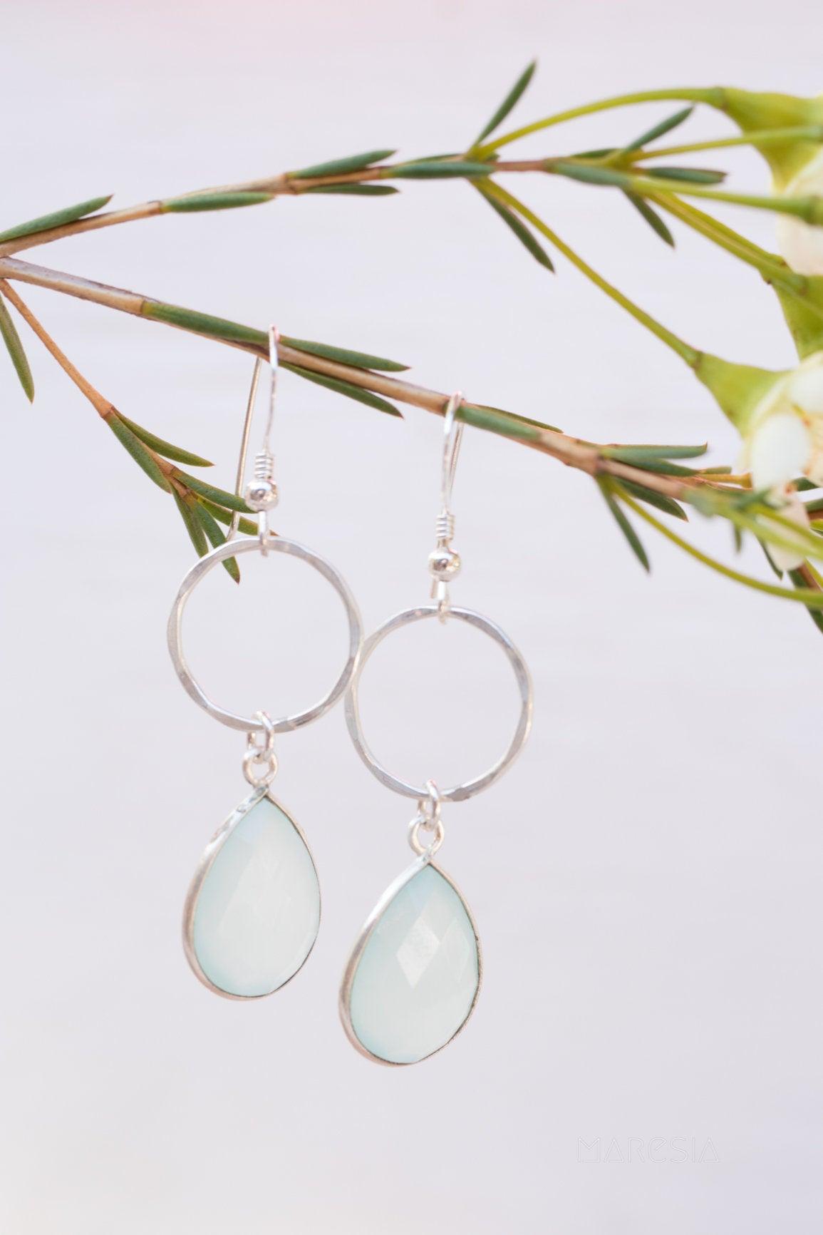 Aqua Chalcedony Earrings~ Sterling Silver 925 ~ ME124 - Maresia Jewelry