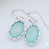 Aqua Chalcedony Earrings~ Sterling Silver 925 ~Dangle Earrings ~Silver Earrings ~Teal Chalcedony ~ Oval Drop ~ Gemstone ~Natural Stone ME157