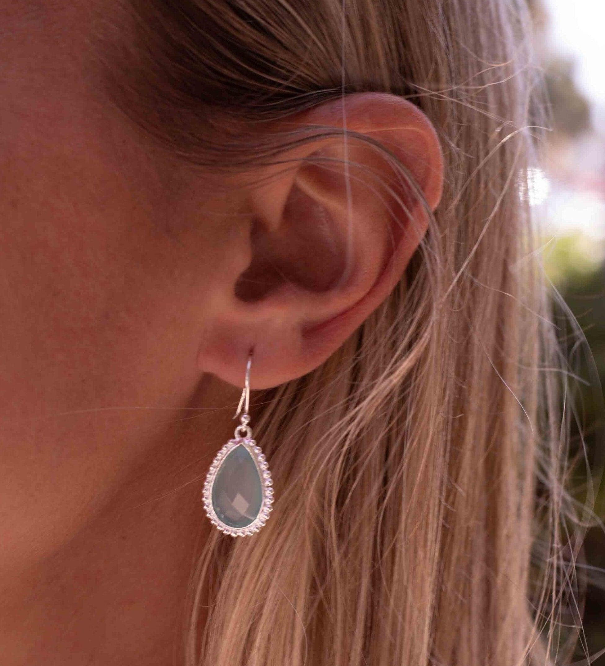 Aqua Chalcedony Earrings~ Sterling Silver 925 ~Dangle Earrings ~Silver Earrings ~Teal Chalcedony ~ Drop ~ Gemstone ~ Natural Stone ME194