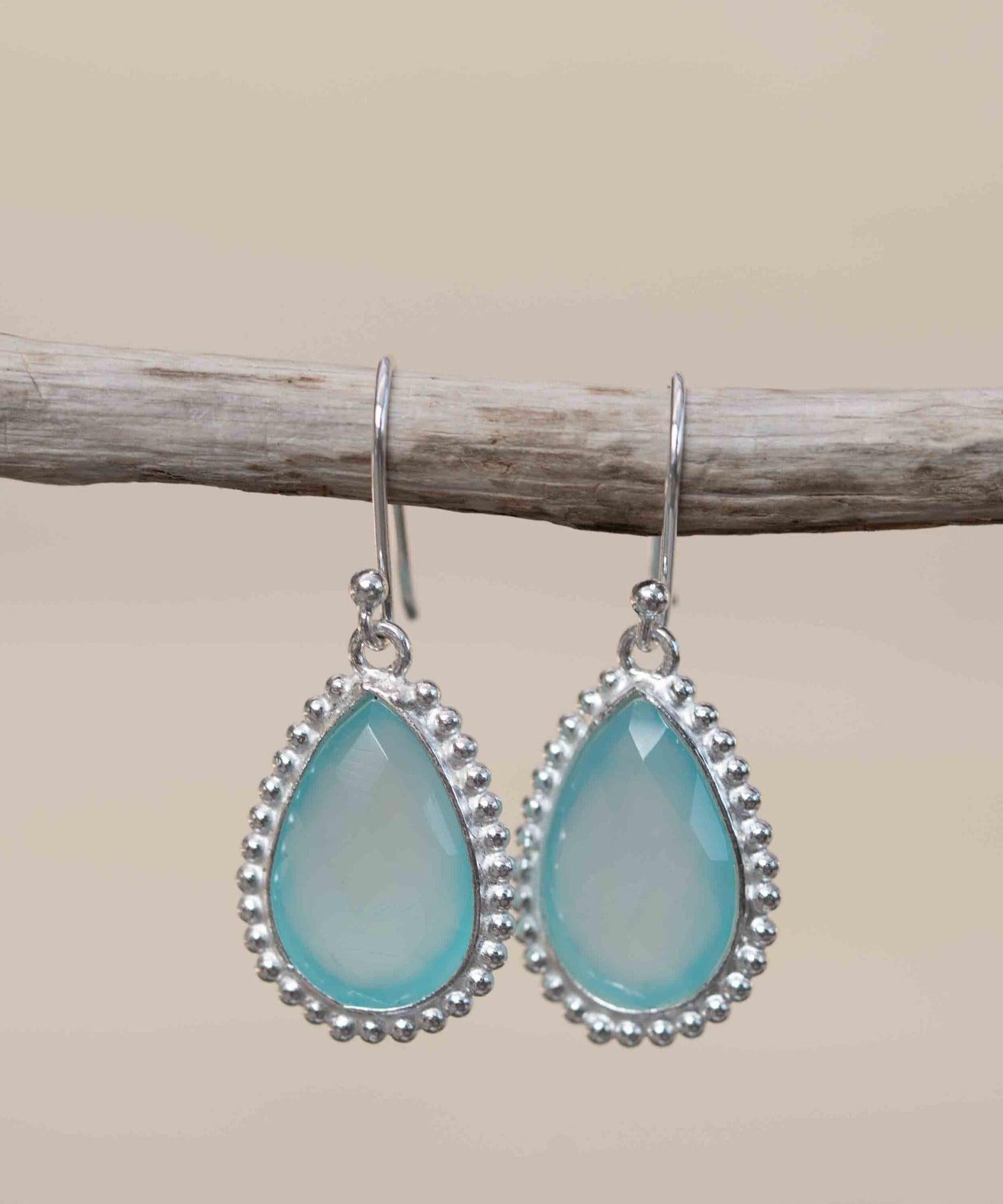 Aqua Chalcedony Earrings~ Sterling Silver 925 ~Dangle Earrings ~Silver Earrings ~Teal Chalcedony ~ Drop ~ Gemstone ~ Natural Stone ME194