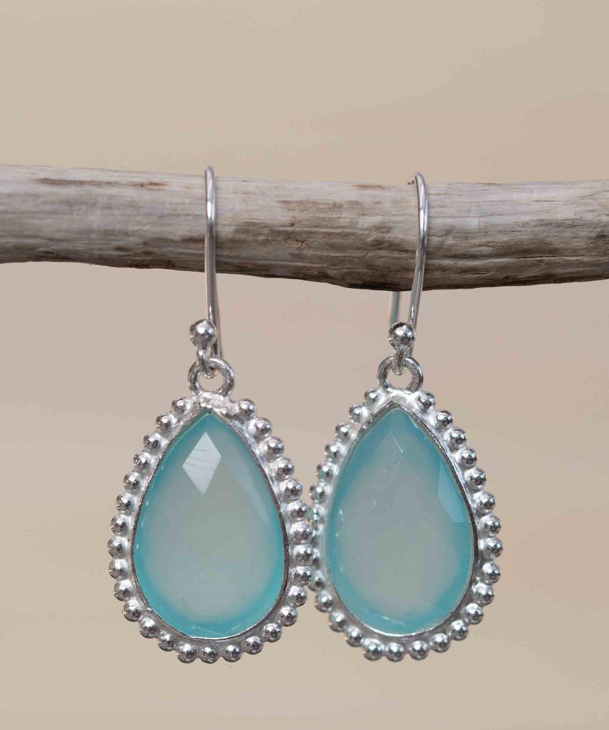 Aqua Chalcedony Earrings~ Sterling Silver 925 ~Dangle Earrings ~Silver Earrings ~Teal Chalcedony ~ Drop ~ Gemstone ~ Natural Stone ME194