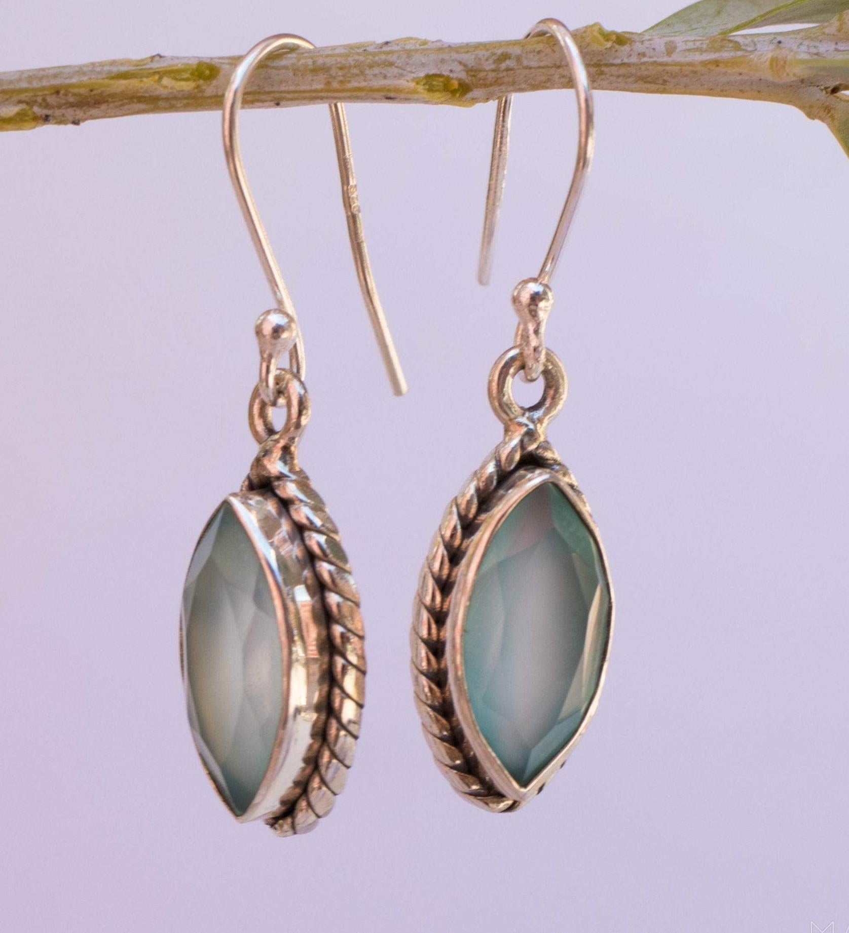 Aqua Chalcedony Earrings~ Sterling Silver 925 - Maresia Jewelry