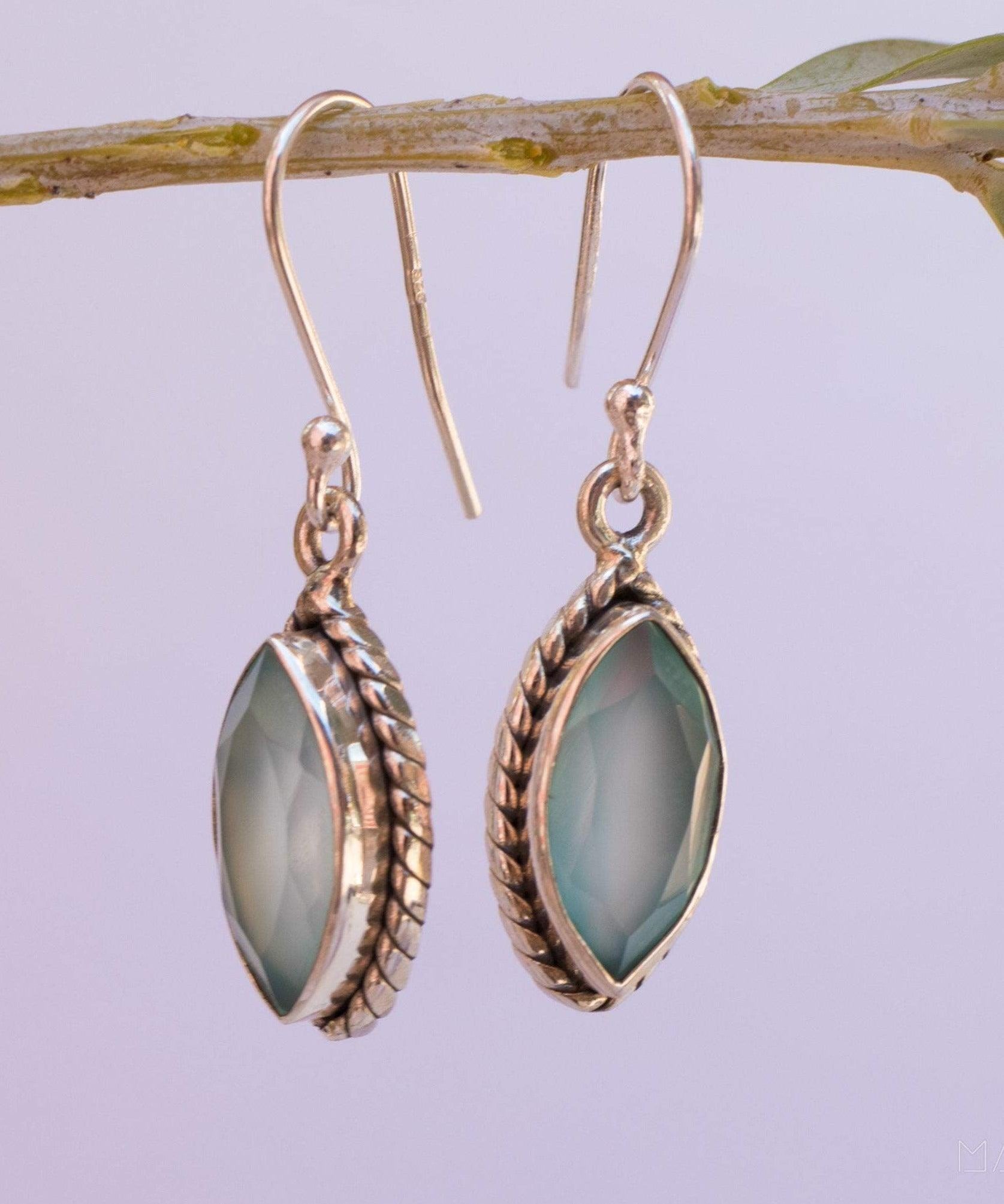 Aqua Chalcedony Earrings~ Sterling Silver 925 - Maresia Jewelry