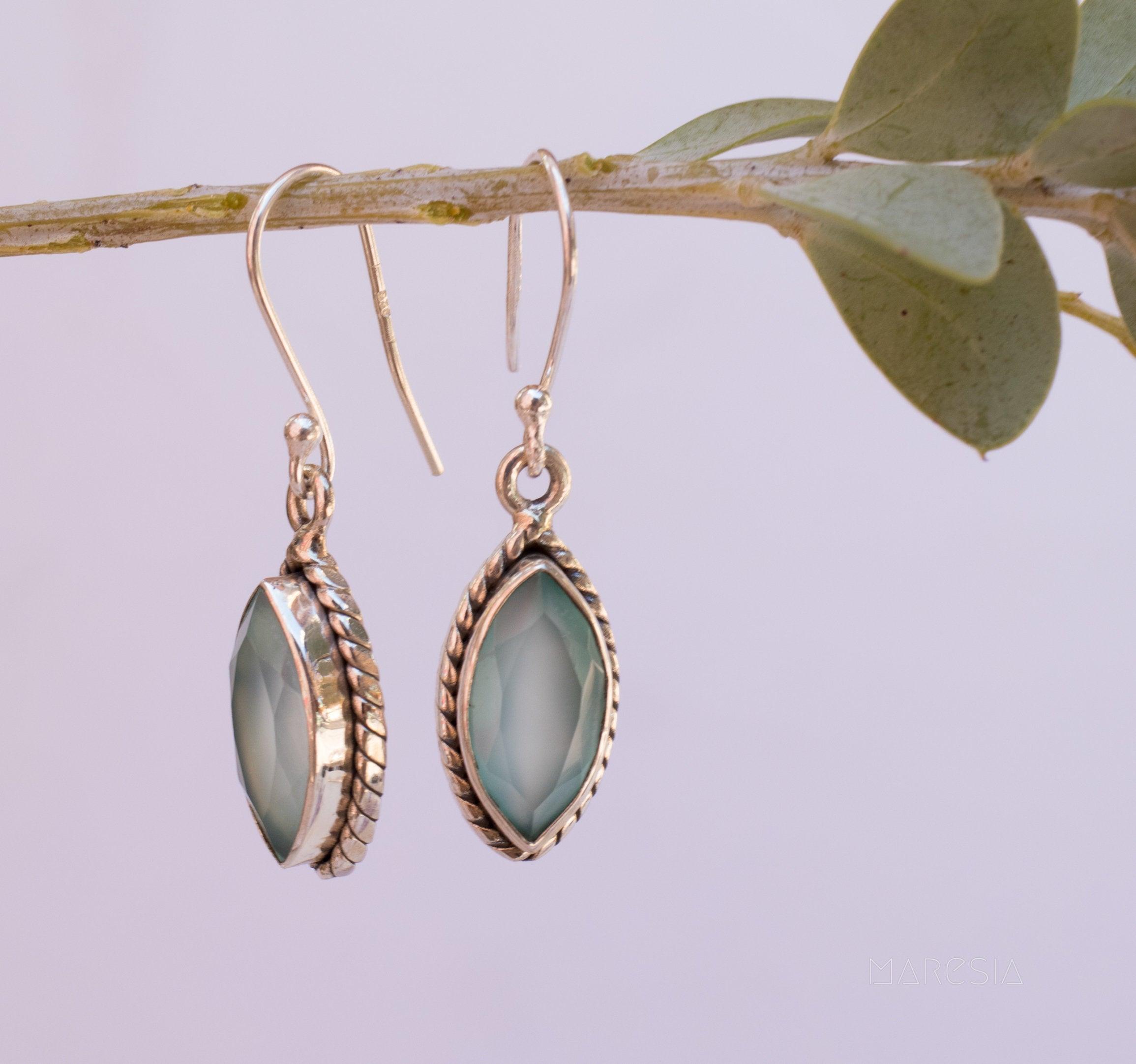 Aqua Chalcedony Earrings~ Sterling Silver 925 - Maresia Jewelry