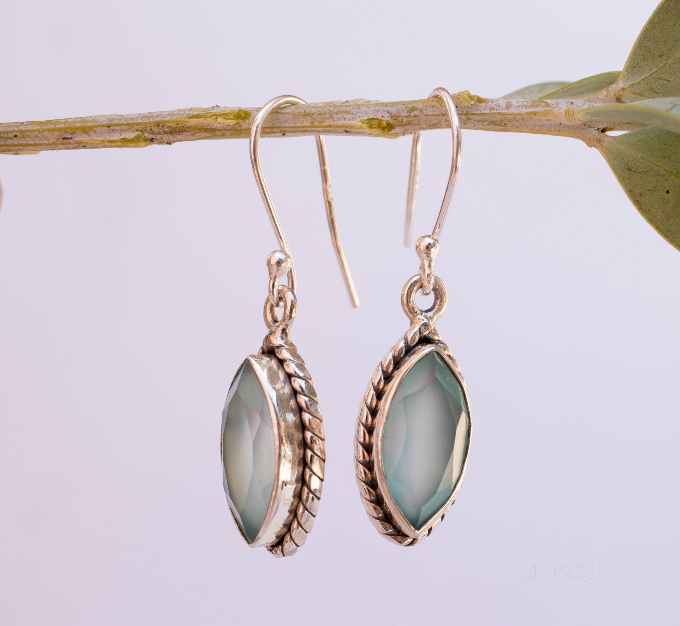 Aqua Chalcedony Earrings~ Sterling Silver 925 - Maresia Jewelry