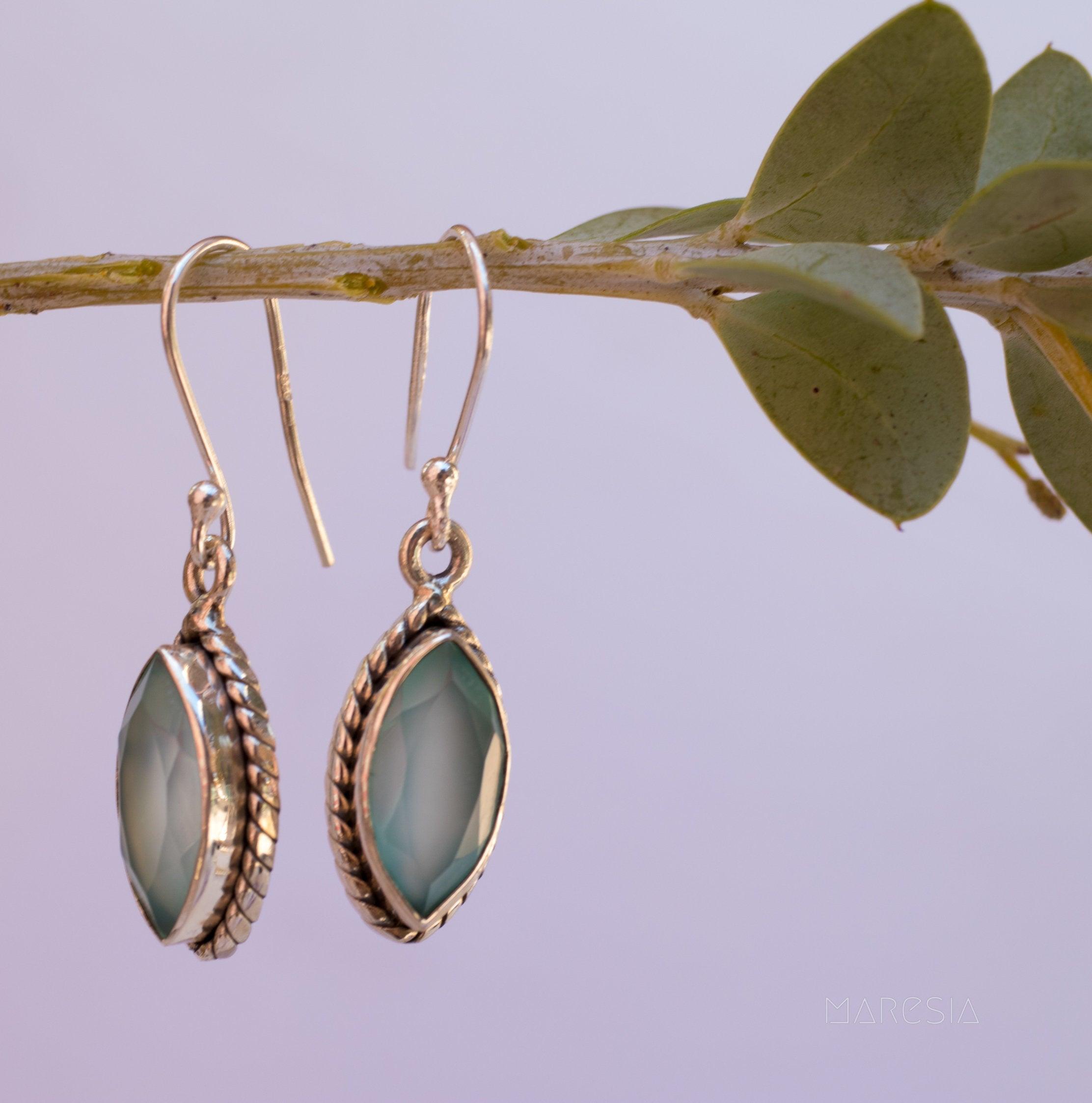 Aqua Chalcedony Earrings~ Sterling Silver 925 - Maresia Jewelry