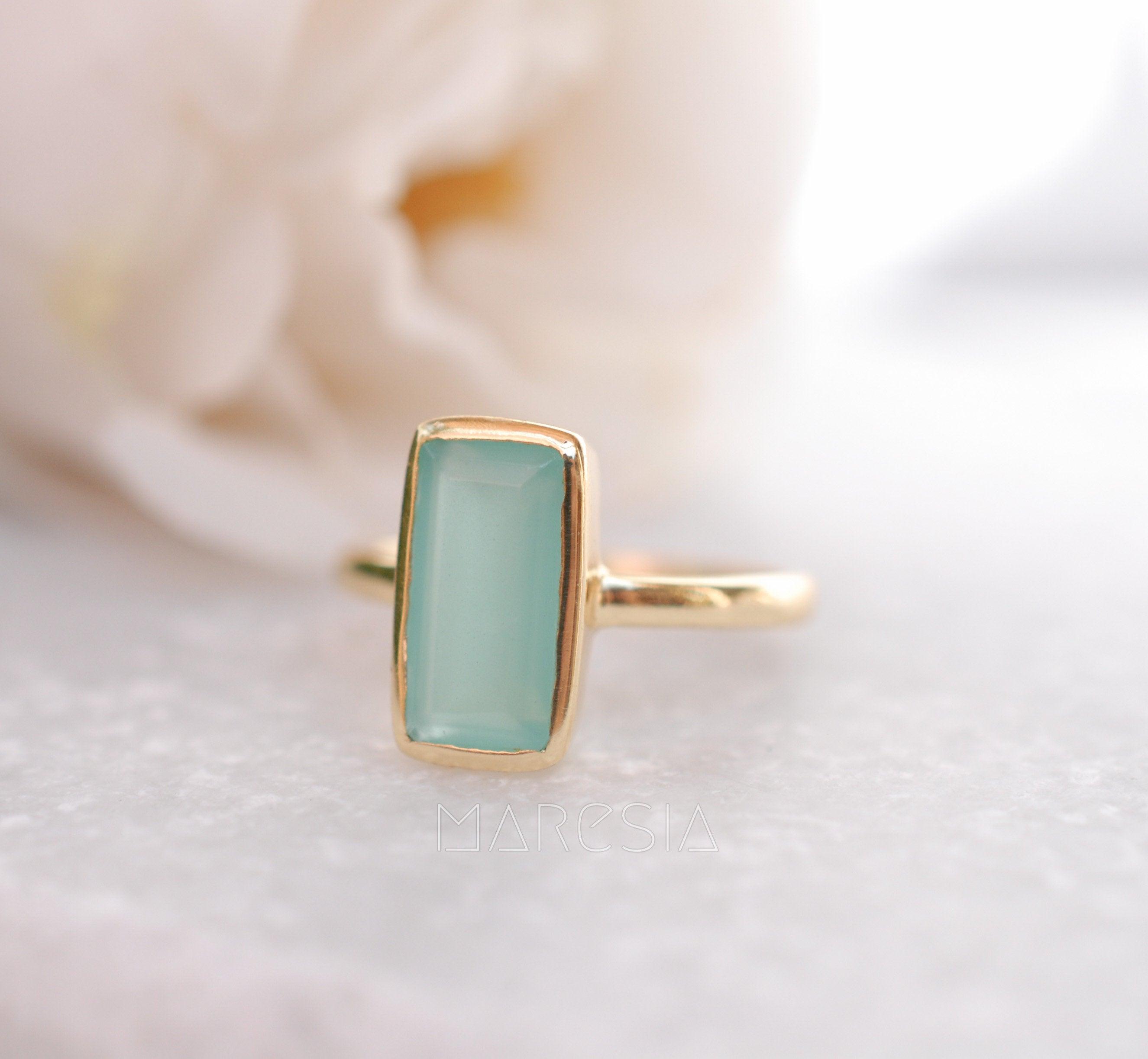 Aqua Chalcedony Gold Ring ~18k Gold Plated ~ MR014A - Maresia Jewelry
