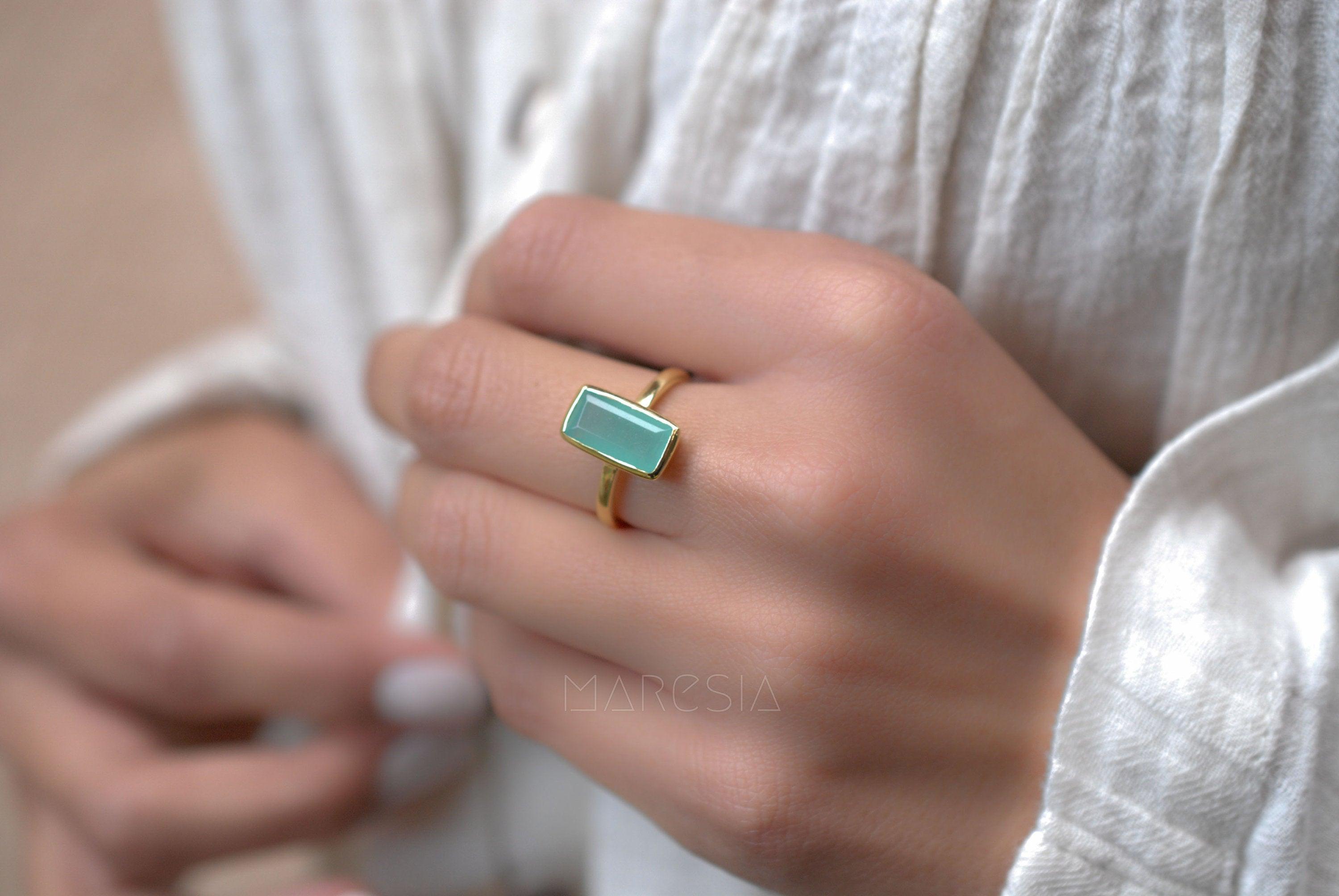 Aqua Chalcedony Gold Ring ~18k Gold Plated ~ MR014A - Maresia Jewelry