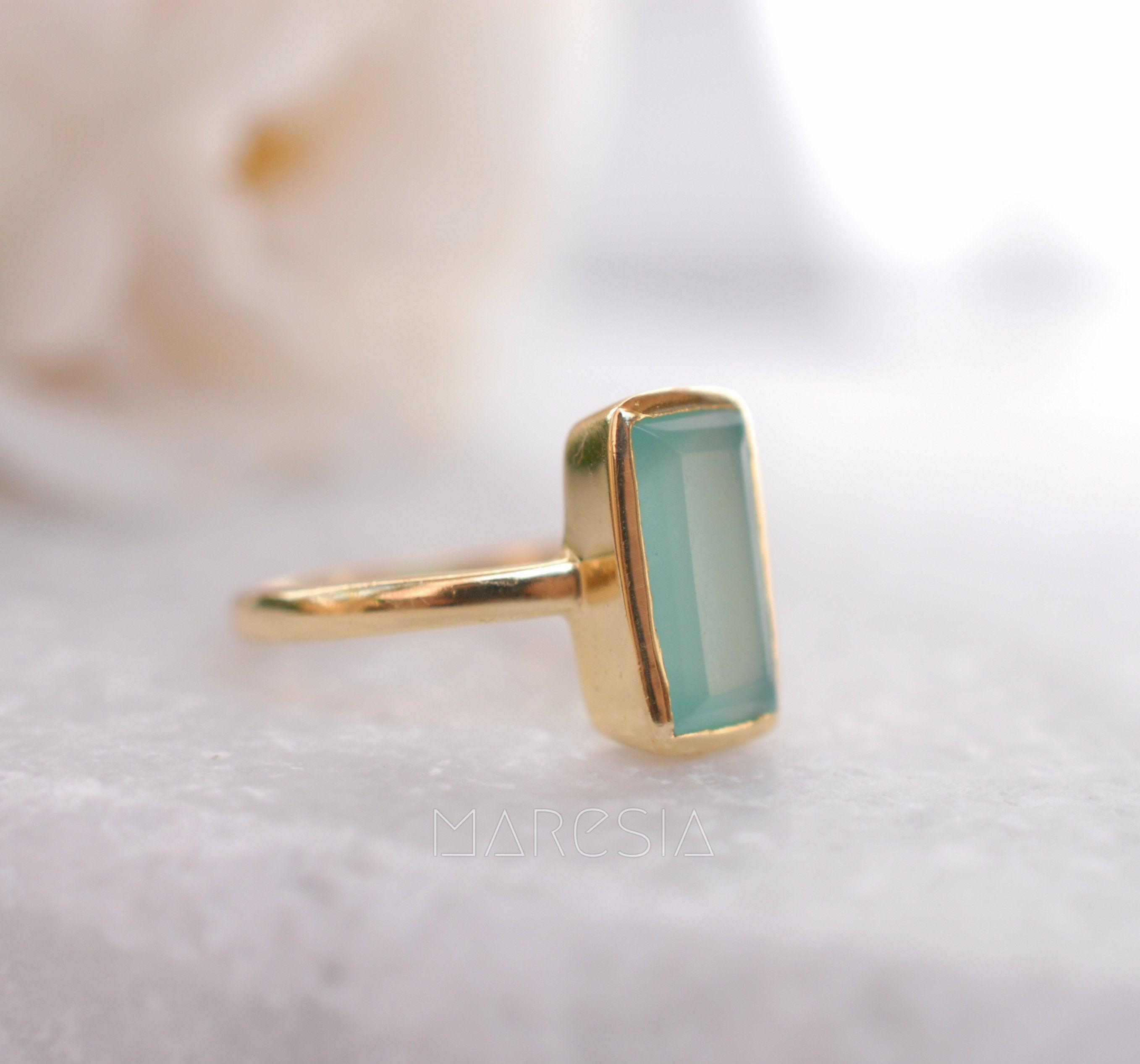 Aqua Chalcedony Gold Ring ~18k Gold Plated ~ MR014A - Maresia Jewelry