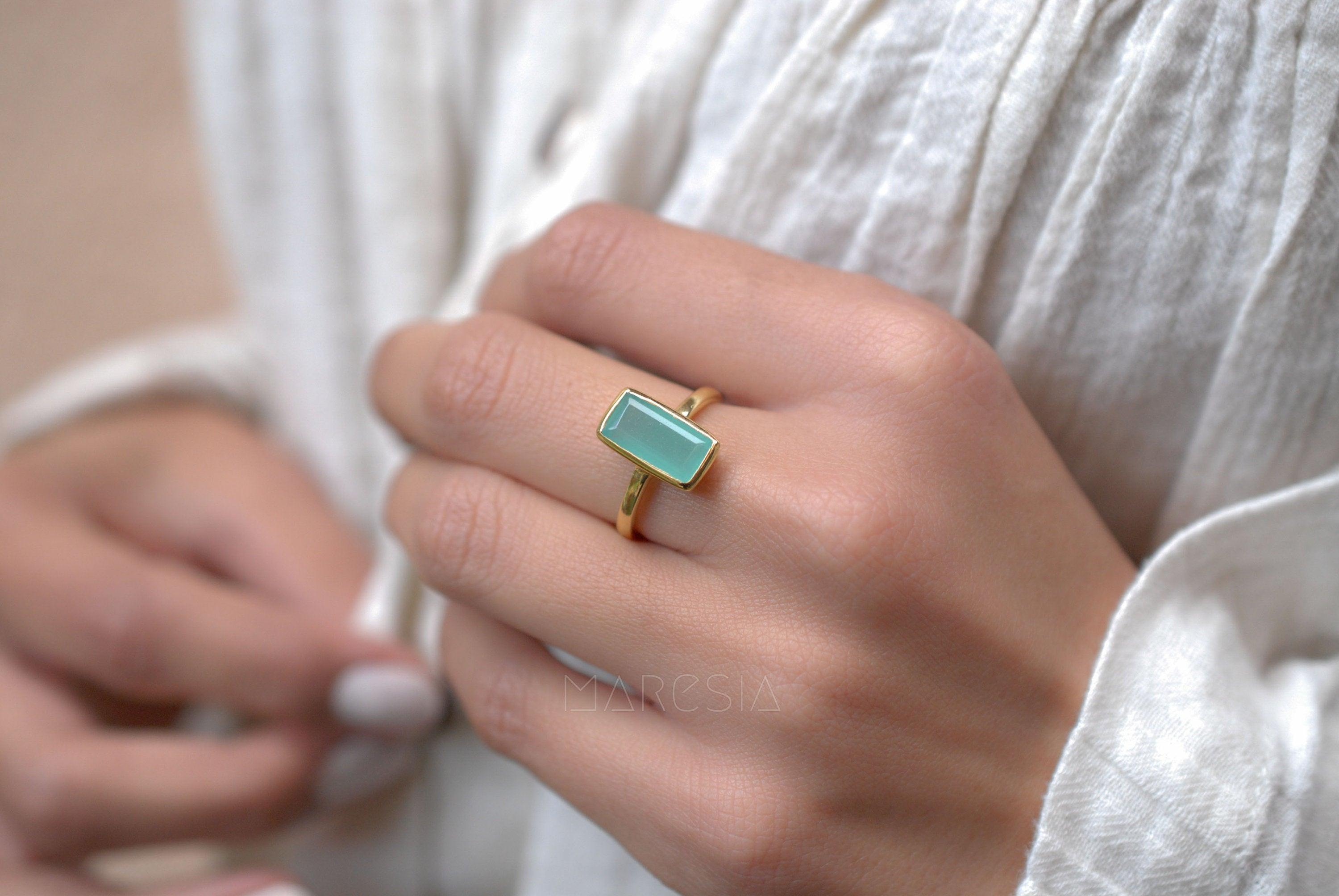 Aqua Chalcedony Gold Ring ~18k Gold Plated ~ MR014A - Maresia Jewelry