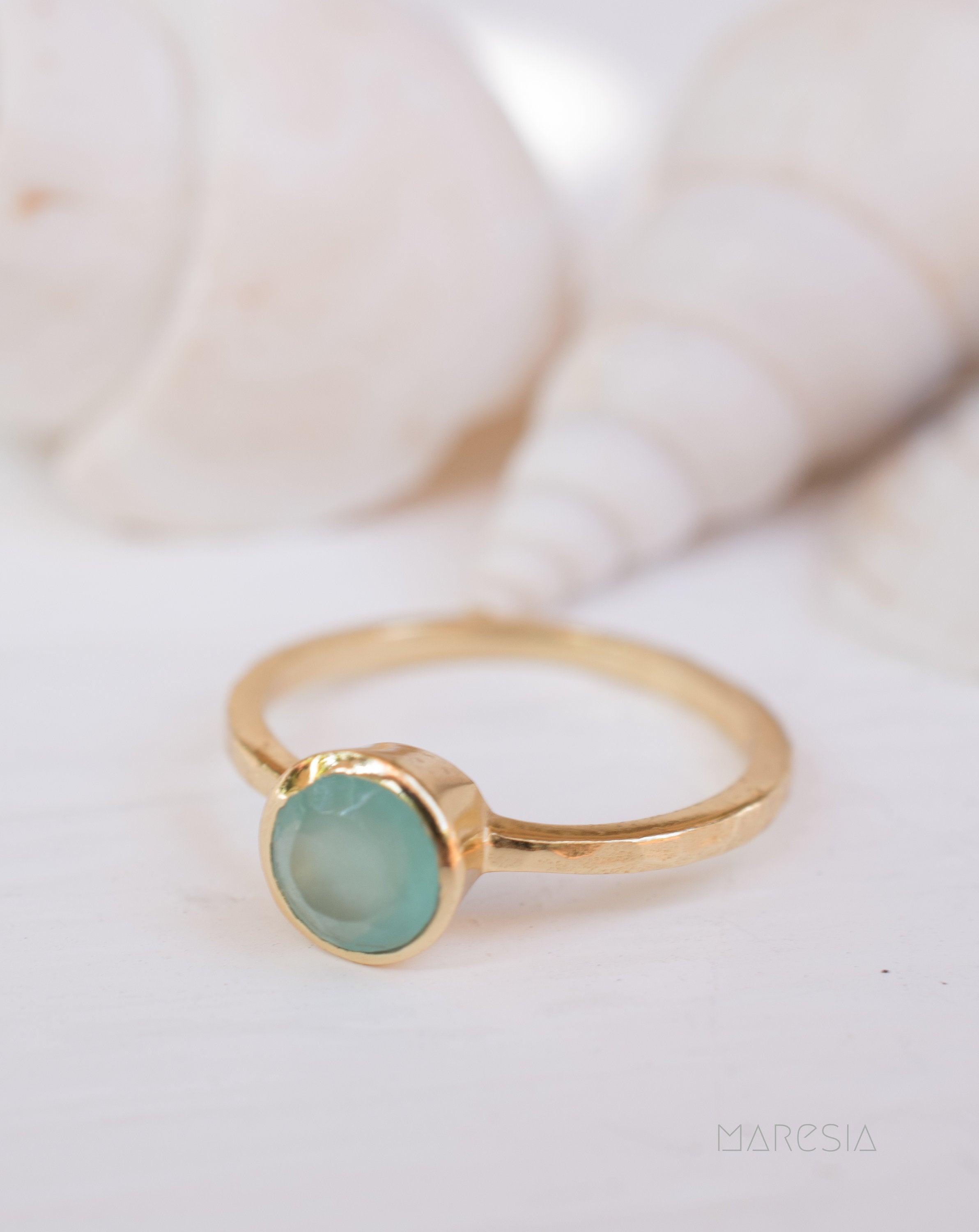 Aqua Chalcedony Gold Ring ~ 18k Gold Plated ~ MR211 - Maresia Jewelry