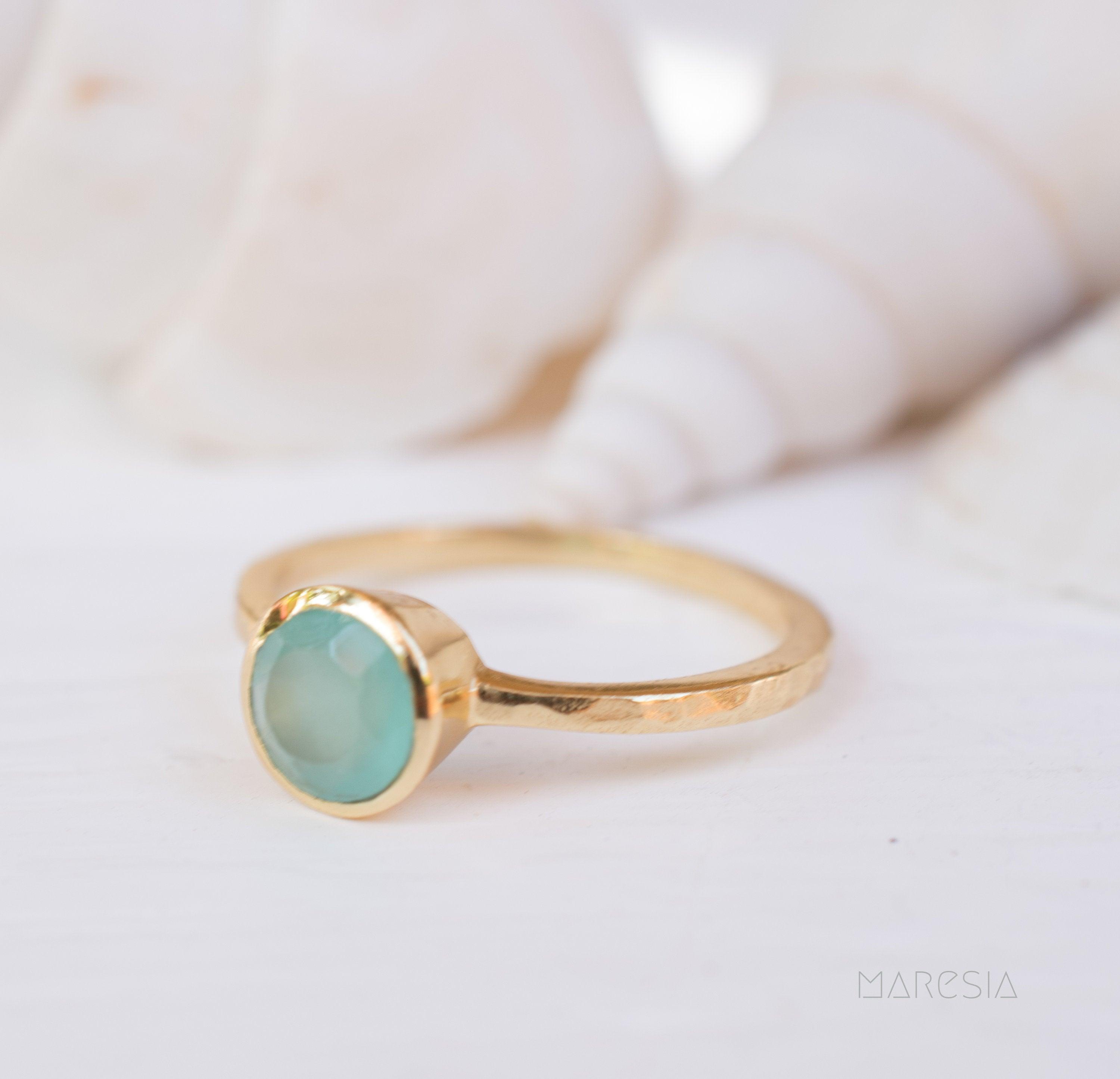 Aqua Chalcedony Gold Ring ~ 18k Gold Plated ~ MR211 - Maresia Jewelry