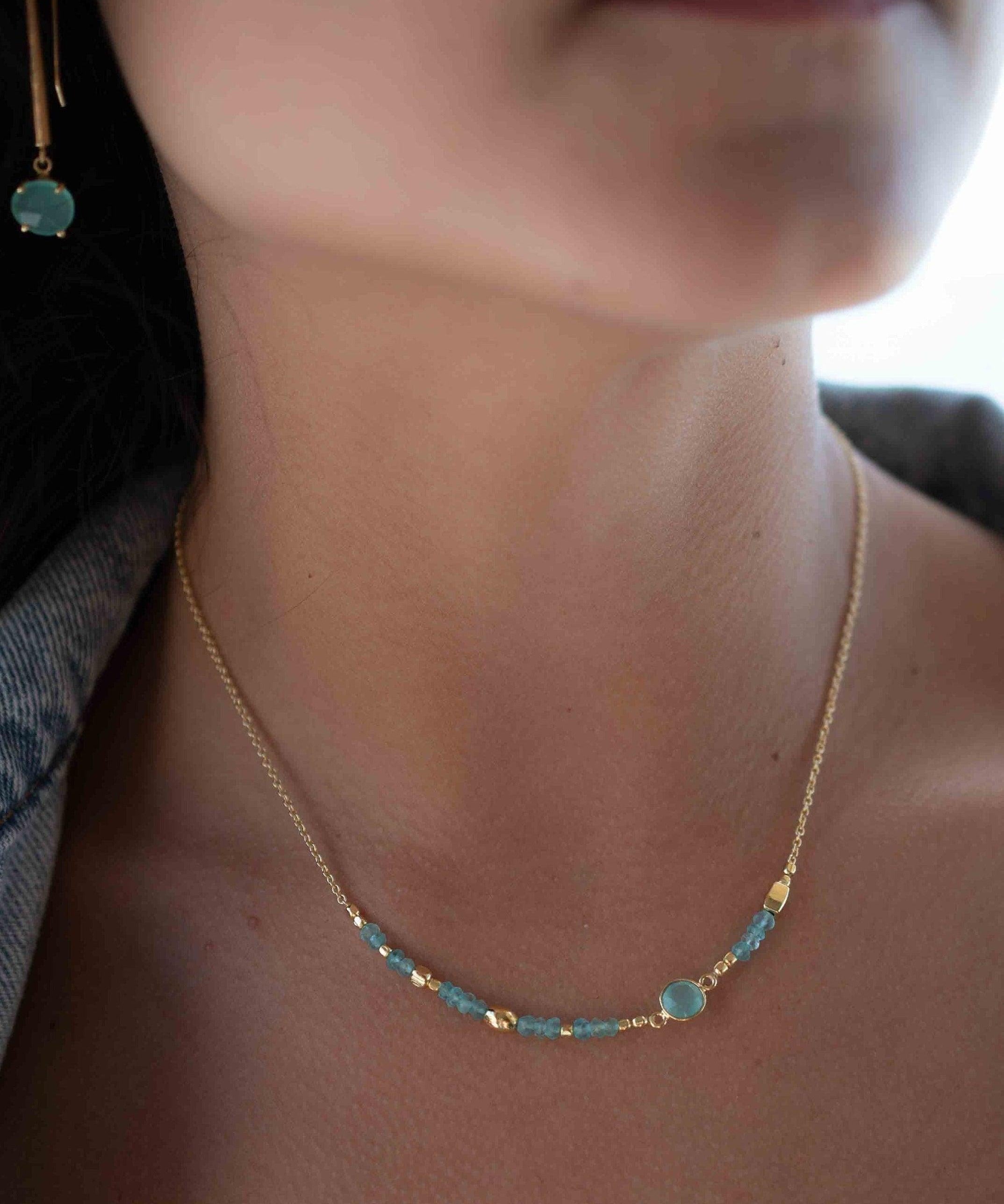 Aqua chalcedony Necklace ~ Gold Plated 18k ~Choker ~ Jewelry ~ Gift For Her ~ Minimalist~ Handmade~ Thin Chain~ Delicate ~Layered ~ MN108