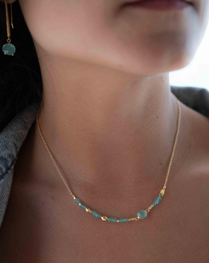 Aqua chalcedony Necklace ~ Gold Plated 18k ~Choker ~ Jewelry ~ Gift For Her ~ Minimalist~ Handmade~ Thin Chain~ Delicate ~Layered ~ MN108