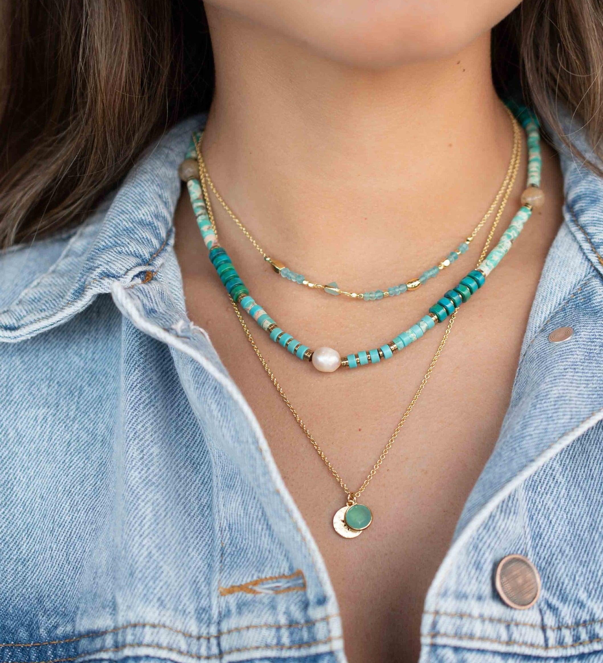 Aqua chalcedony Necklace ~ Gold Plated 18k ~Choker ~ Jewelry ~ Gift For Her ~ Minimalist~ Handmade~ Thin Chain~ Delicate ~Layered ~ MN108