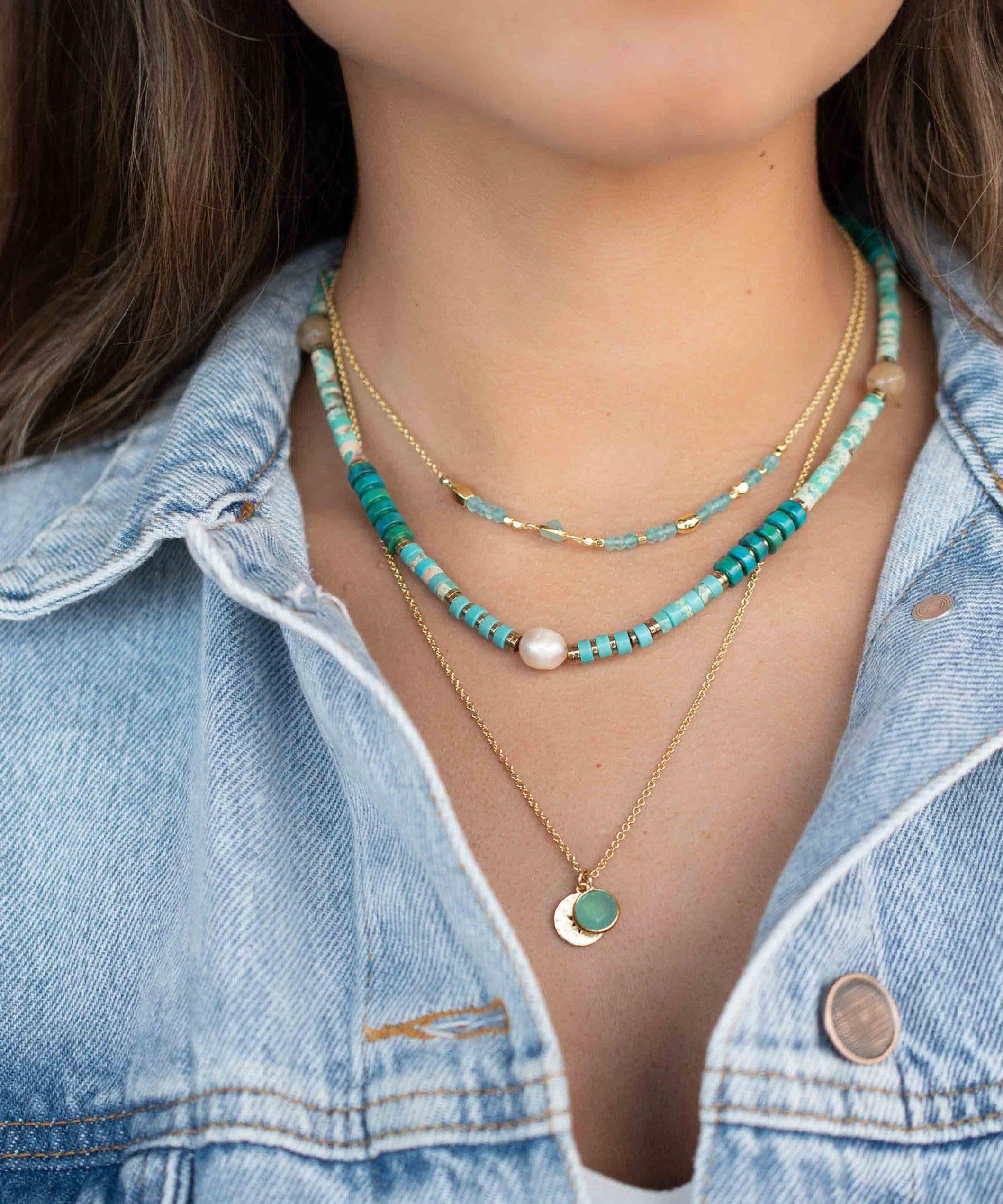 Aqua chalcedony Necklace ~ Gold Plated 18k ~Choker ~ Jewelry ~ Gift For Her ~ Minimalist~ Handmade~ Thin Chain~ Delicate ~Layered ~ MN108