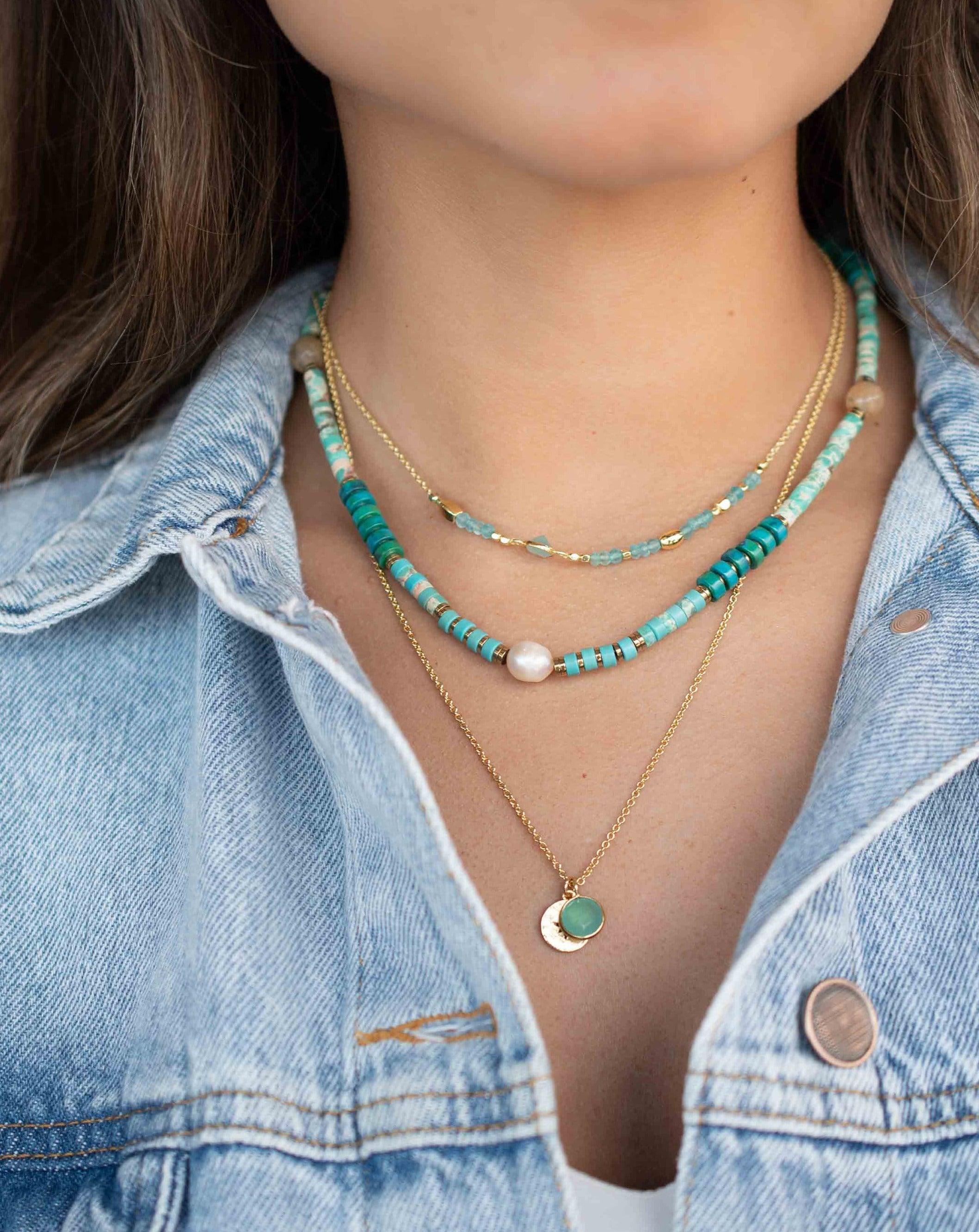 Aqua chalcedony Necklace ~ Gold Plated 18k ~Choker ~ Jewelry ~ Gift For Her ~ Minimalist~ Handmade~ Thin Chain~ Delicate ~Layered ~ MN108
