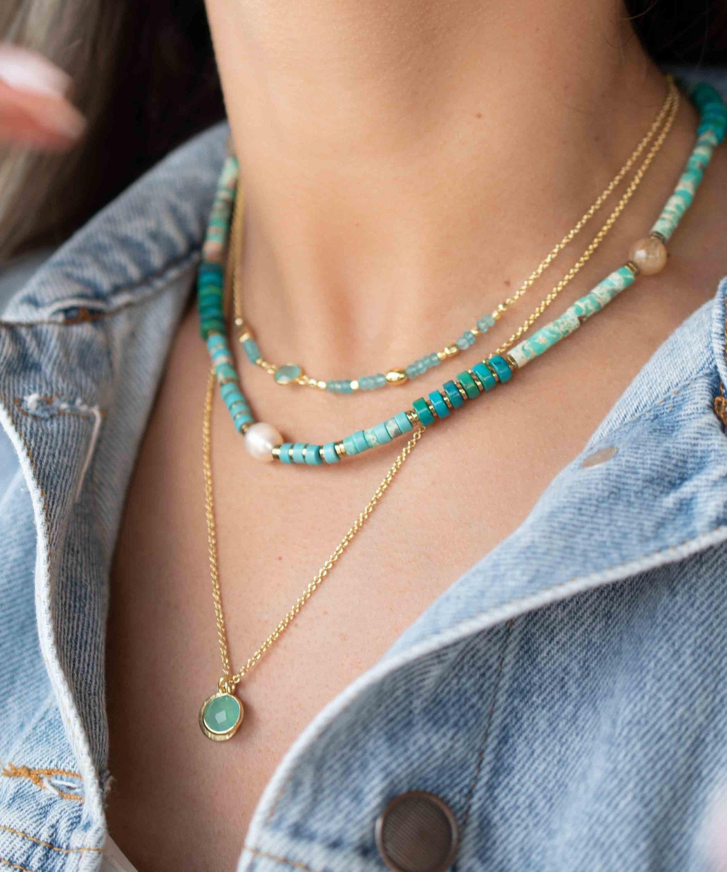 Aqua chalcedony Necklace ~ Gold Plated 18k ~Choker ~ Jewelry ~ Gift For Her ~ Minimalist~ Handmade~ Thin Chain~ Delicate ~Layered ~ MN108