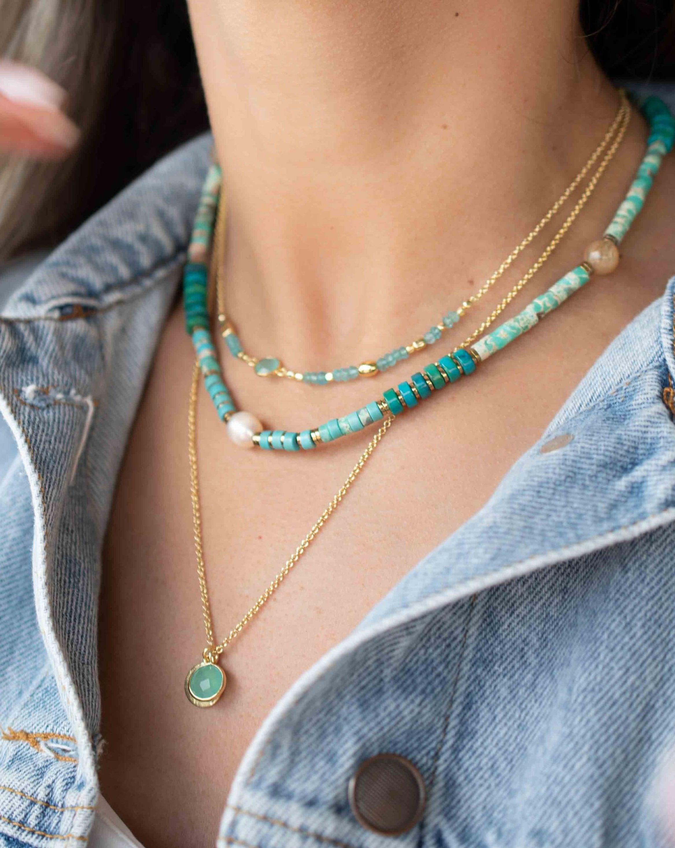 Aqua chalcedony Necklace ~ Gold Plated 18k ~Choker ~ Jewelry ~ Gift For Her ~ Minimalist~ Handmade~ Thin Chain~ Delicate ~Layered ~ MN108