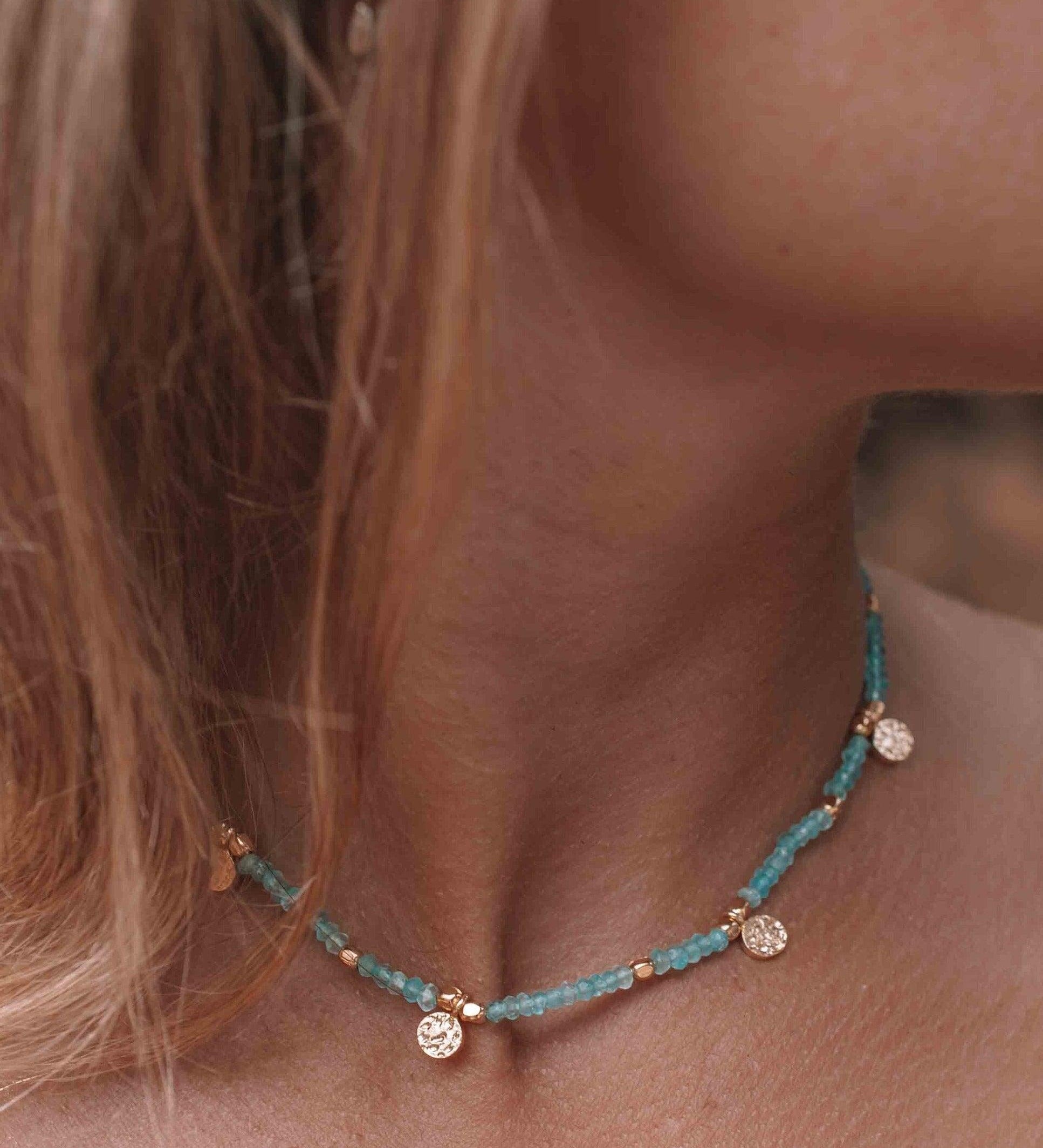 Aqua chalcedony Necklace ~ Gold Plated 18k ~Choker ~ Jewelry ~ Gift For Her ~ Minimalist~ Handmade~ Thin Chain~ Delicate ~Layered ~ MN105