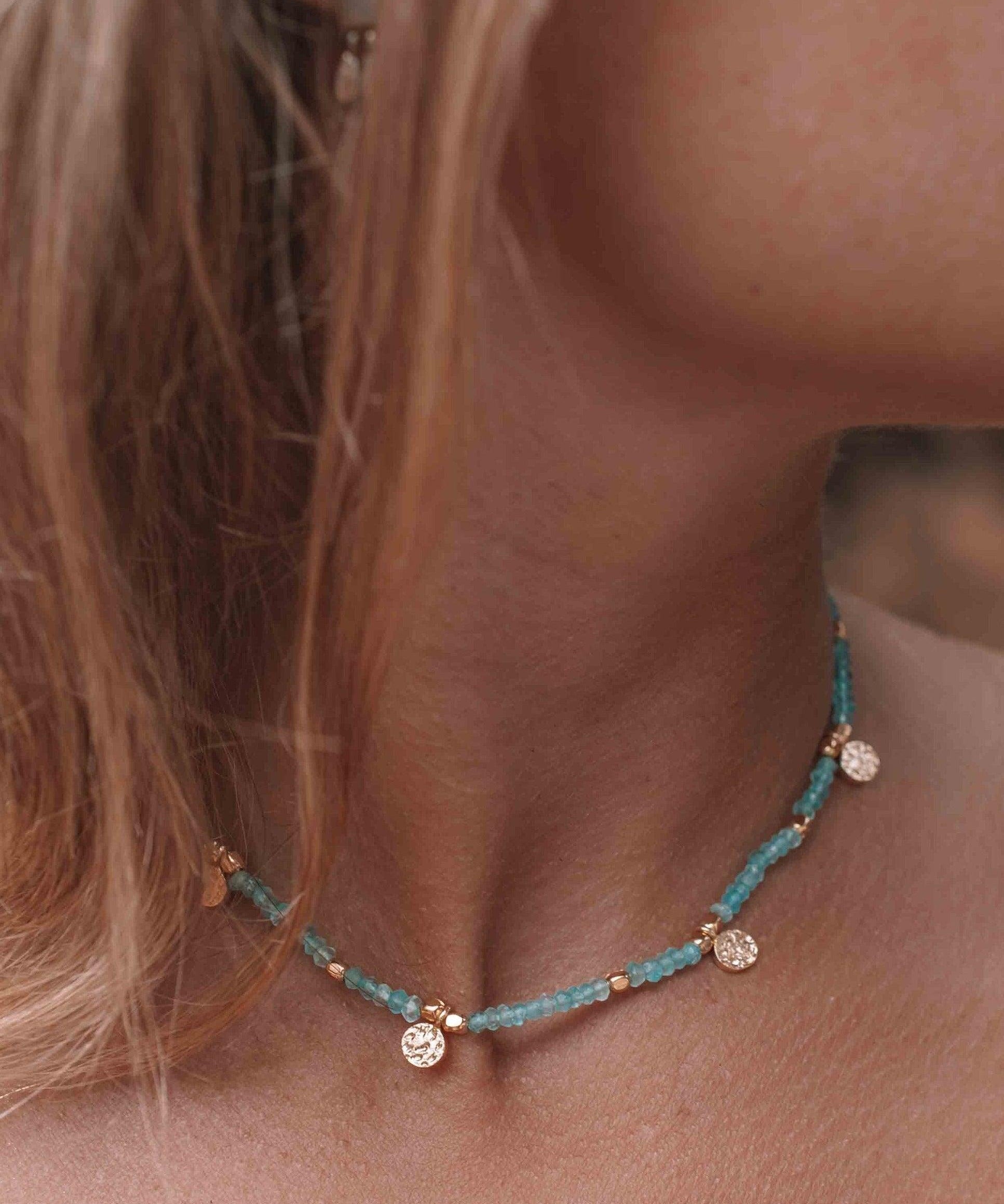 Aqua chalcedony Necklace ~ Gold Plated 18k ~Choker ~ Jewelry ~ Gift For Her ~ Minimalist~ Handmade~ Thin Chain~ Delicate ~Layered ~ MN105