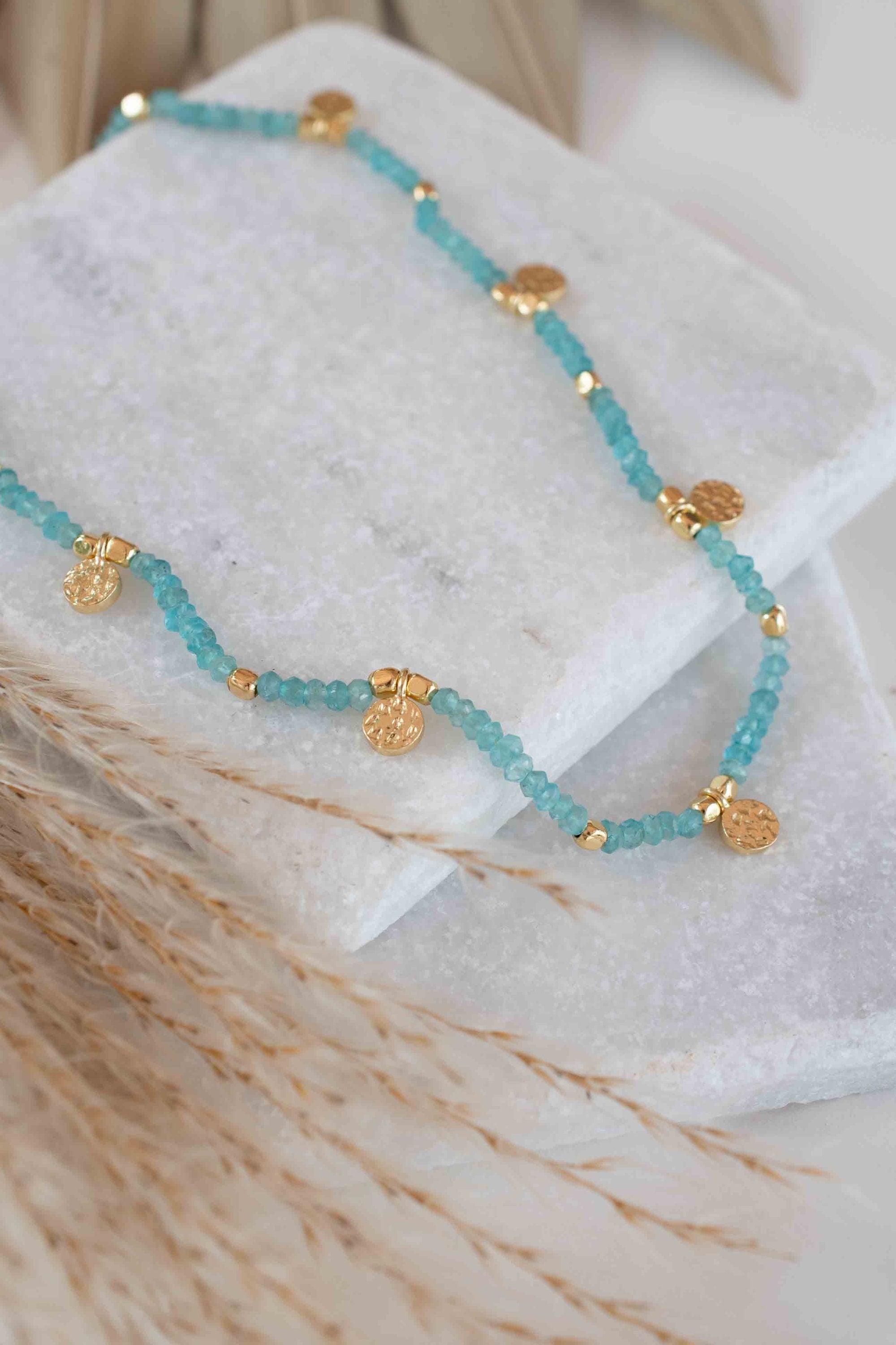 Aqua chalcedony Necklace ~ Gold Plated 18k ~Choker ~ Jewelry ~ Gift For Her ~ Minimalist~ Handmade~ Thin Chain~ Delicate ~Layered ~ MN105