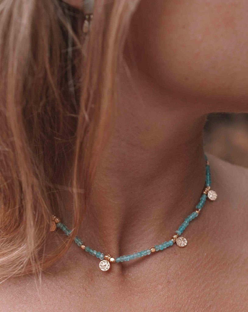 Aqua chalcedony Necklace ~ Gold Plated 18k ~Choker ~ Jewelry ~ Gift For Her ~ Minimalist~ Handmade~ Thin Chain~ Delicate ~Layered ~ MN105