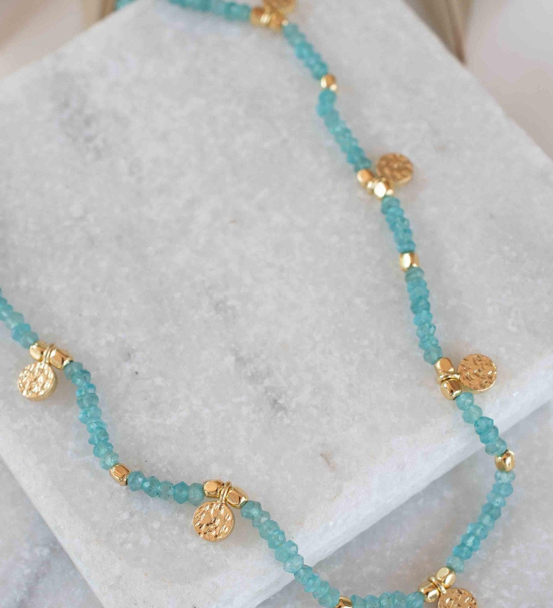 Aqua chalcedony Necklace ~ Gold Plated 18k ~Choker ~ Jewelry ~ Gift For Her ~ Minimalist~ Handmade~ Thin Chain~ Delicate ~Layered ~ MN105