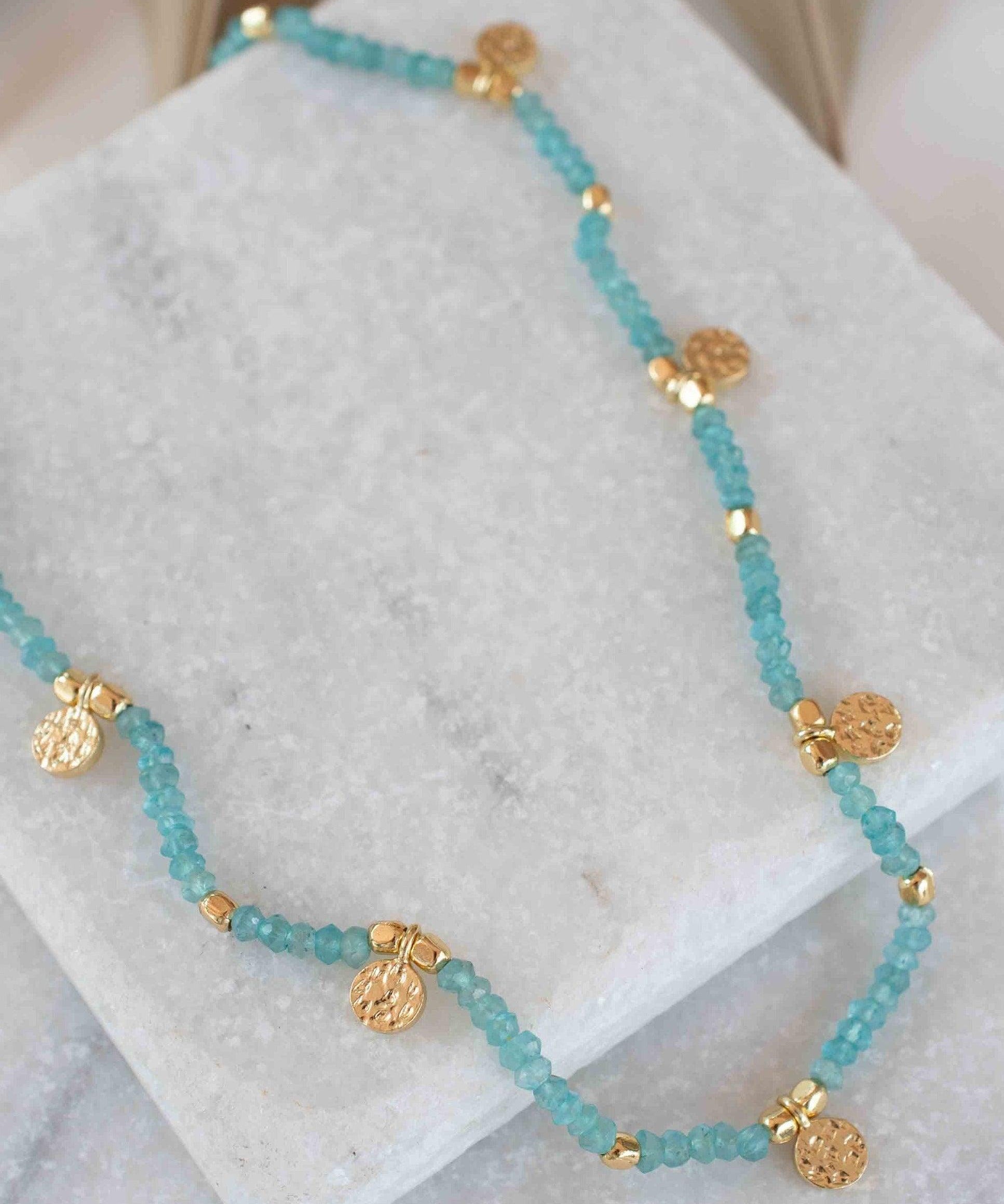 Aqua chalcedony Necklace ~ Gold Plated 18k ~Choker ~ Jewelry ~ Gift For Her ~ Minimalist~ Handmade~ Thin Chain~ Delicate ~Layered ~ MN105