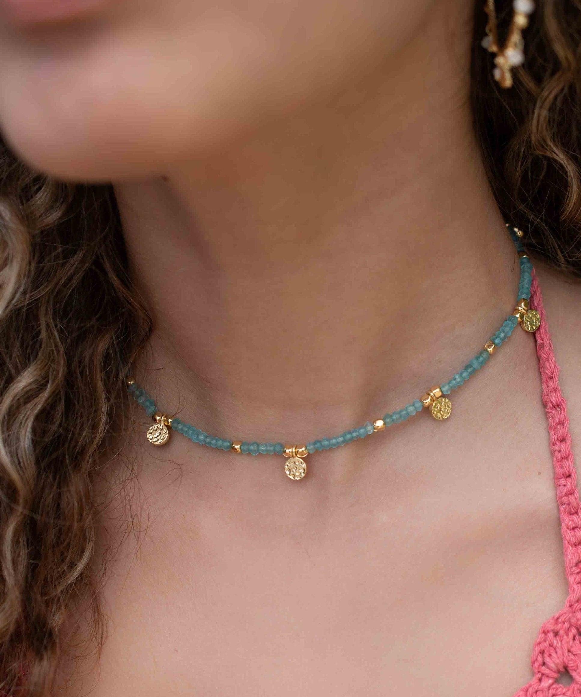 Aqua chalcedony Necklace ~ Gold Plated 18k ~Choker ~ Jewelry ~ Gift For Her ~ Minimalist~ Handmade~ Thin Chain~ Delicate ~Layered ~ MN105