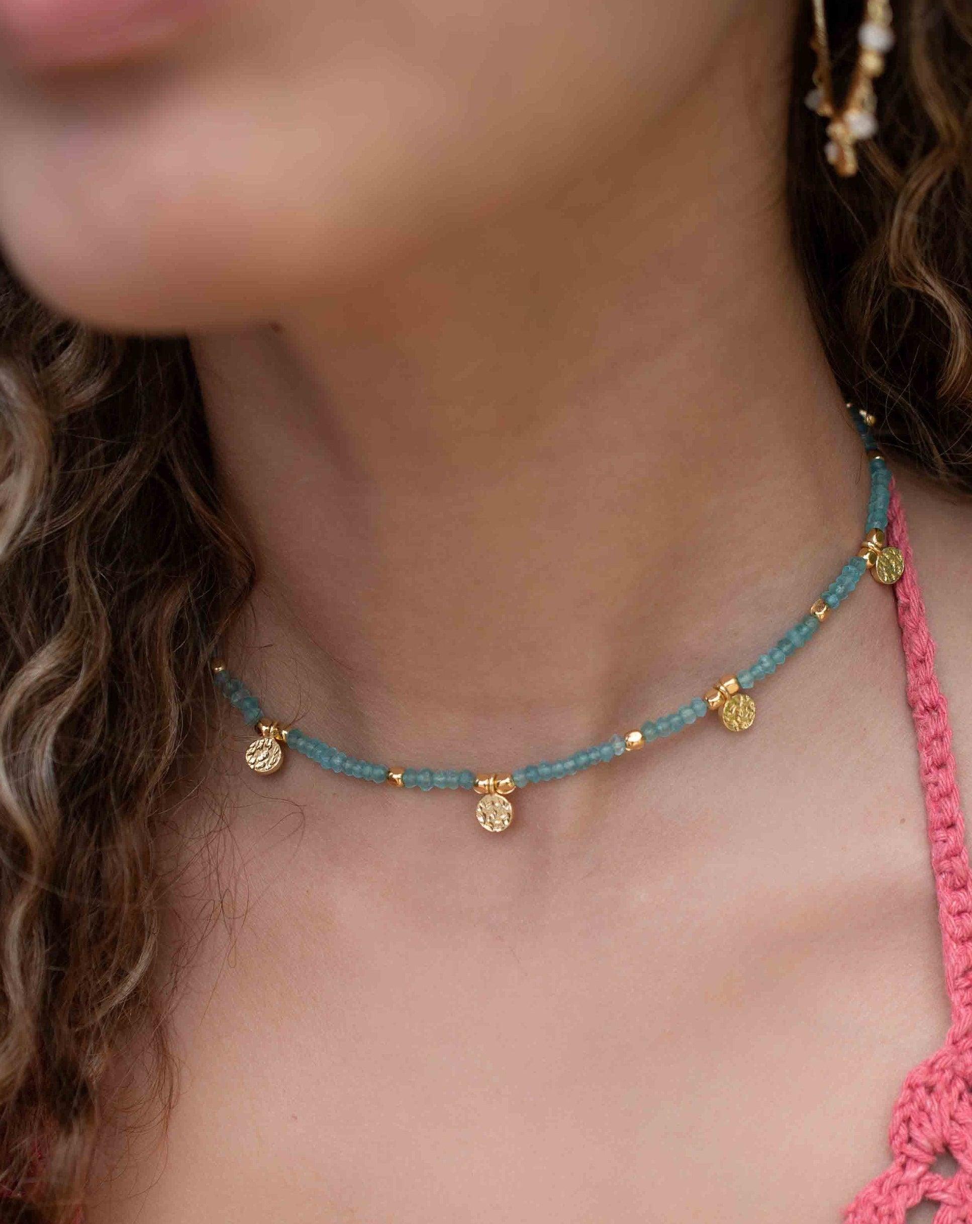 Aqua chalcedony Necklace ~ Gold Plated 18k ~Choker ~ Jewelry ~ Gift For Her ~ Minimalist~ Handmade~ Thin Chain~ Delicate ~Layered ~ MN105