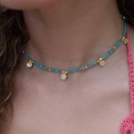 Aqua chalcedony Necklace ~ Gold Plated 18k ~Choker ~ Jewelry ~ Gift For Her ~ Minimalist~ Handmade~ Thin Chain~ Delicate ~Layered ~ MN105