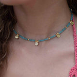 Aqua chalcedony Necklace ~ Gold Plated 18k ~Choker ~ Jewelry ~ Gift For Her ~ Minimalist~ Handmade~ Thin Chain~ Delicate ~Layered ~ MN105