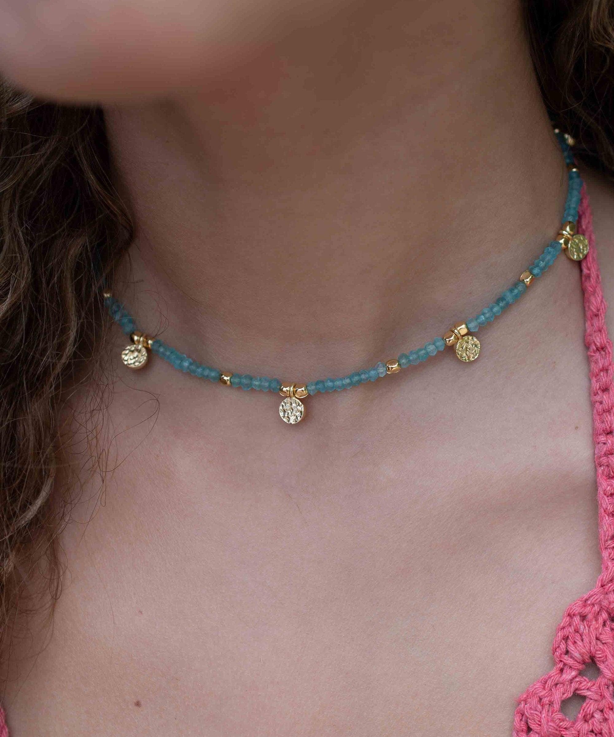 Aqua chalcedony Necklace ~ Gold Plated 18k ~Choker ~ Jewelry ~ Gift For Her ~ Minimalist~ Handmade~ Thin Chain~ Delicate ~Layered ~ MN105