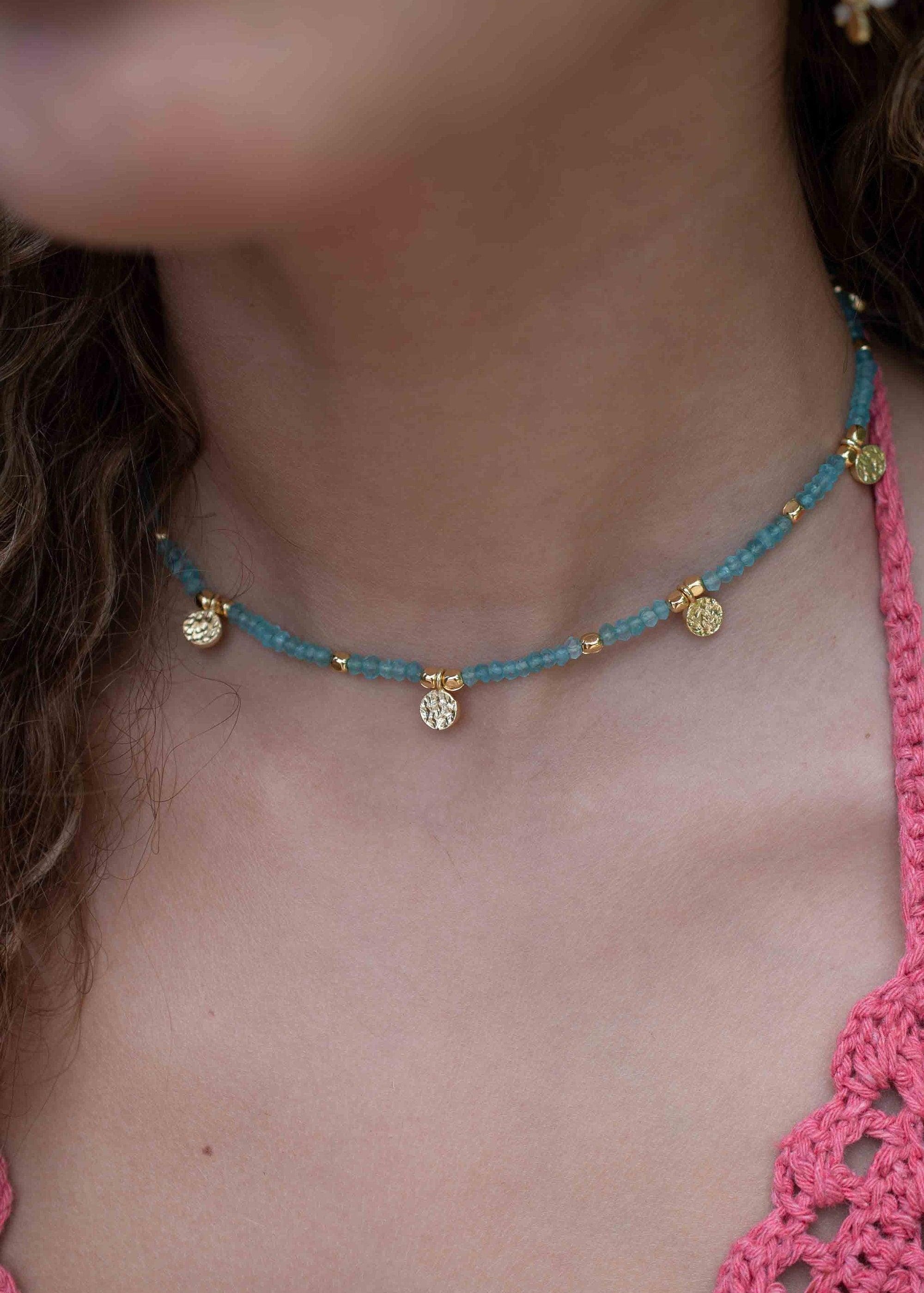 Aqua chalcedony Necklace ~ Gold Plated 18k ~Choker ~ Jewelry ~ Gift For Her ~ Minimalist~ Handmade~ Thin Chain~ Delicate ~Layered ~ MN105