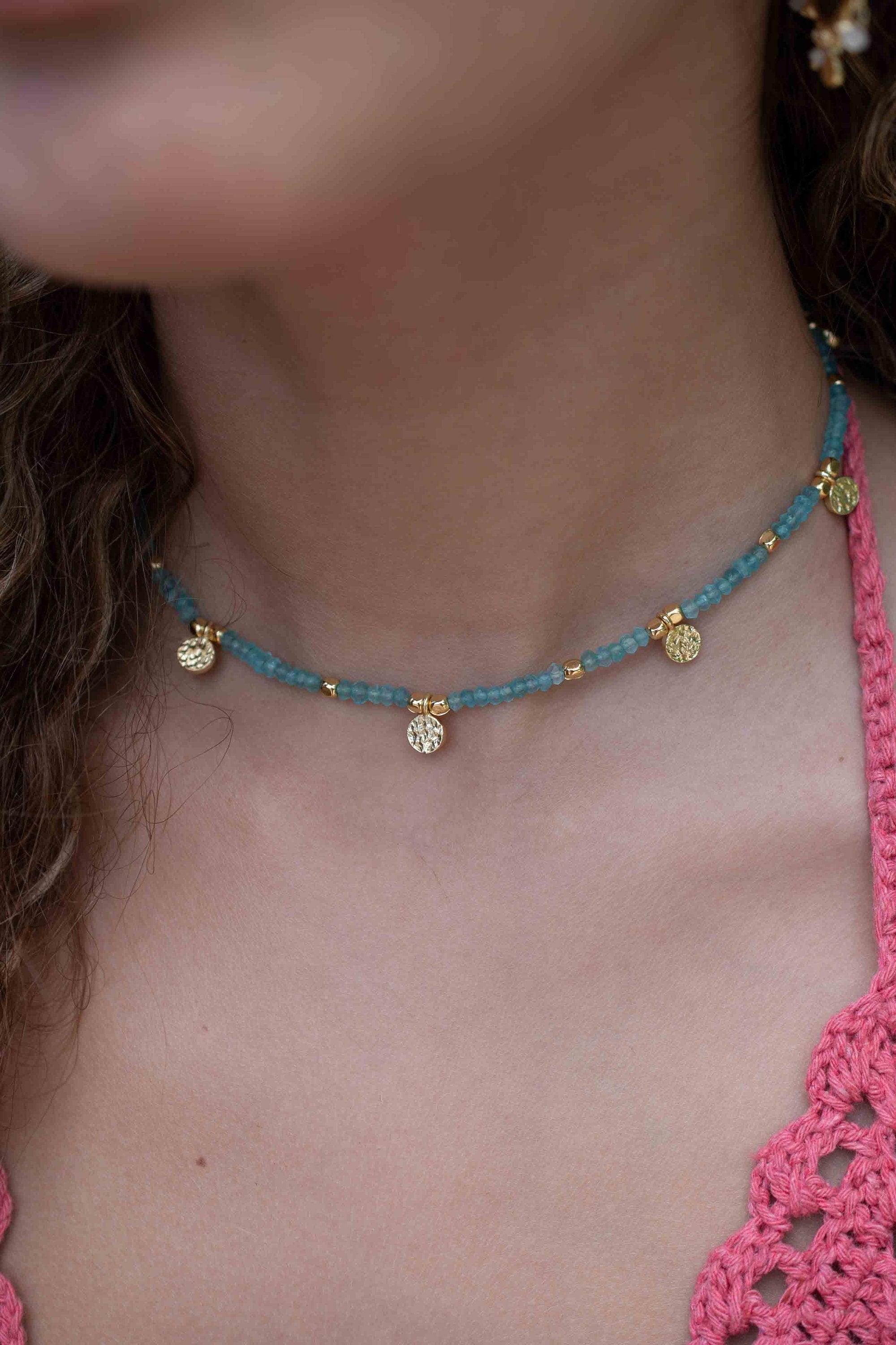 Aqua chalcedony Necklace ~ Gold Plated 18k ~Choker ~ Jewelry ~ Gift For Her ~ Minimalist~ Handmade~ Thin Chain~ Delicate ~Layered ~ MN105