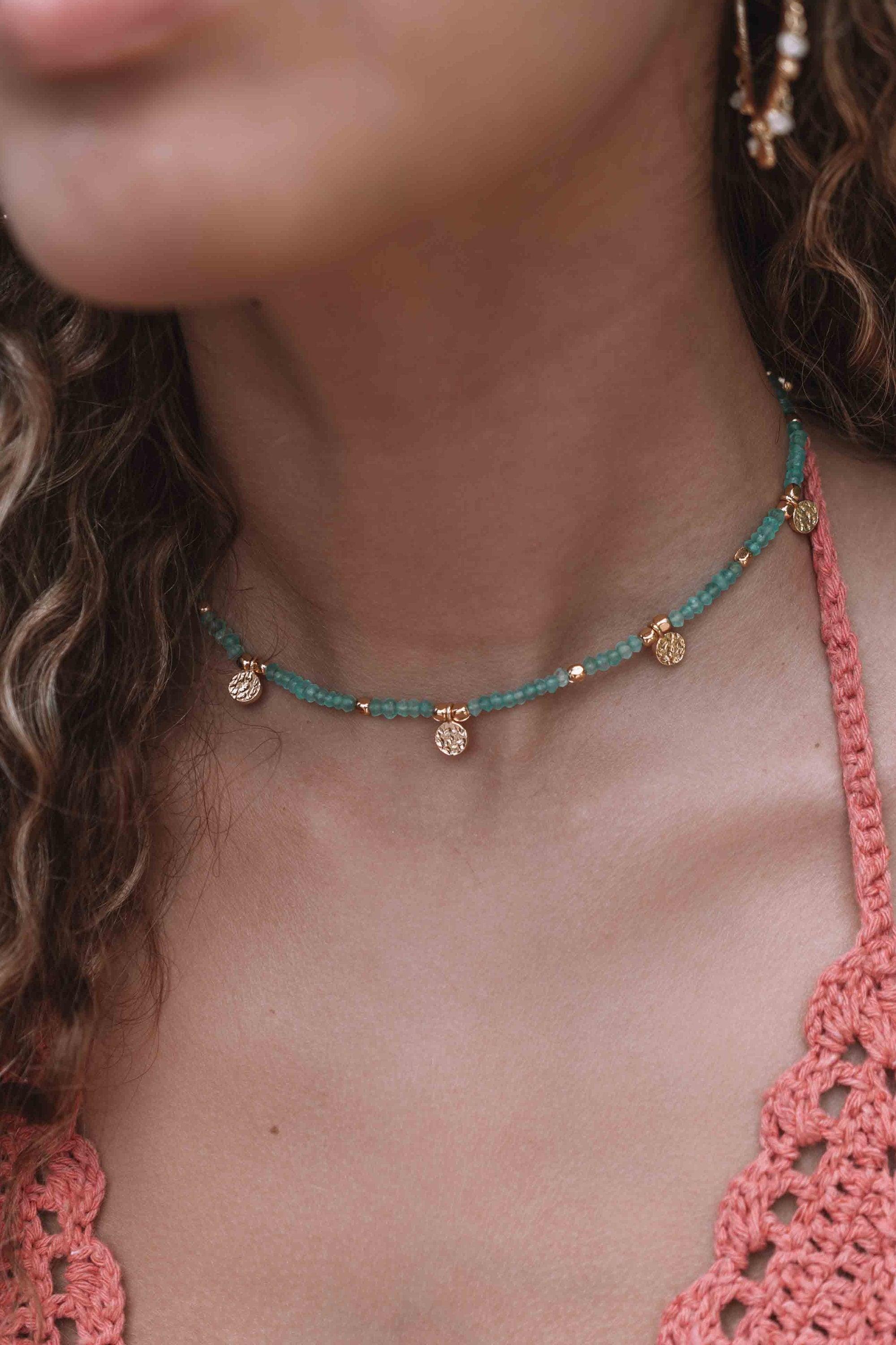 Aqua chalcedony Necklace ~ Gold Plated 18k ~Choker ~ Jewelry ~ Gift For Her ~ Minimalist~ Handmade~ Thin Chain~ Delicate ~Layered ~ MN105