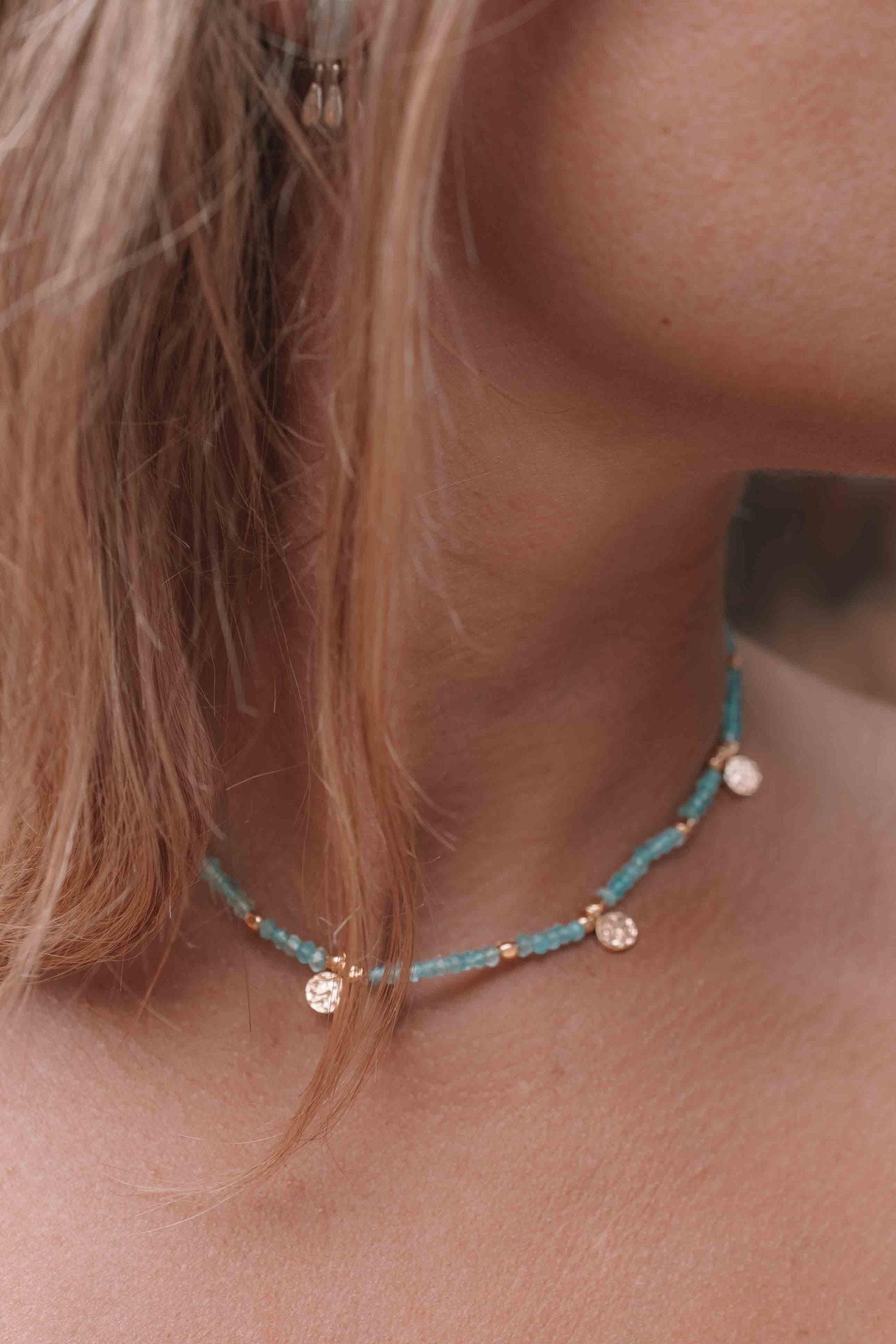 Aqua chalcedony Necklace ~ Gold Plated 18k ~Choker ~ Jewelry ~ Gift For Her ~ Minimalist~ Handmade~ Thin Chain~ Delicate ~Layered ~ MN105
