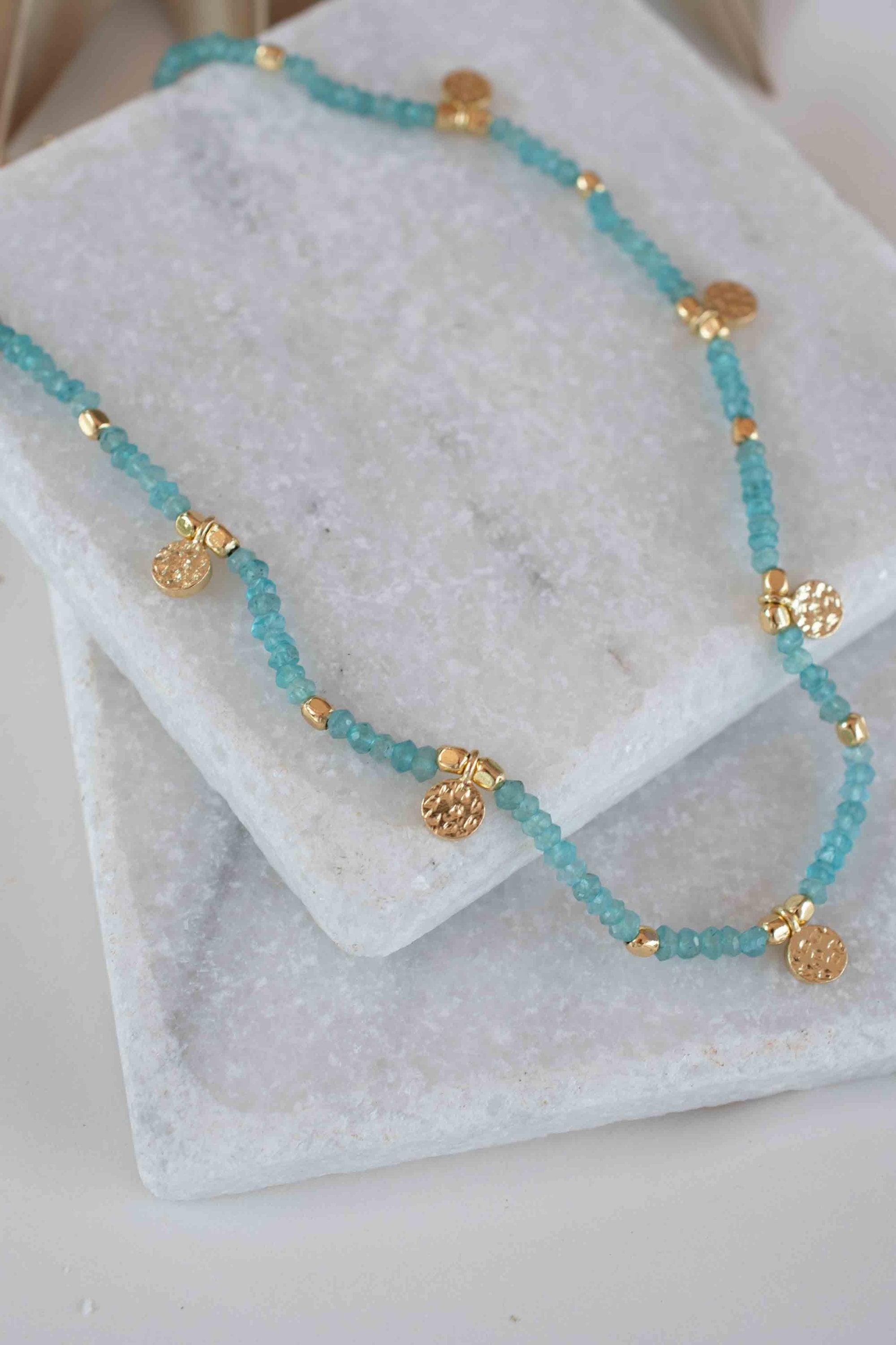 Aqua chalcedony Necklace ~ Gold Plated 18k ~Choker ~ Jewelry ~ Gift For Her ~ Minimalist~ Handmade~ Thin Chain~ Delicate ~Layered ~ MN105
