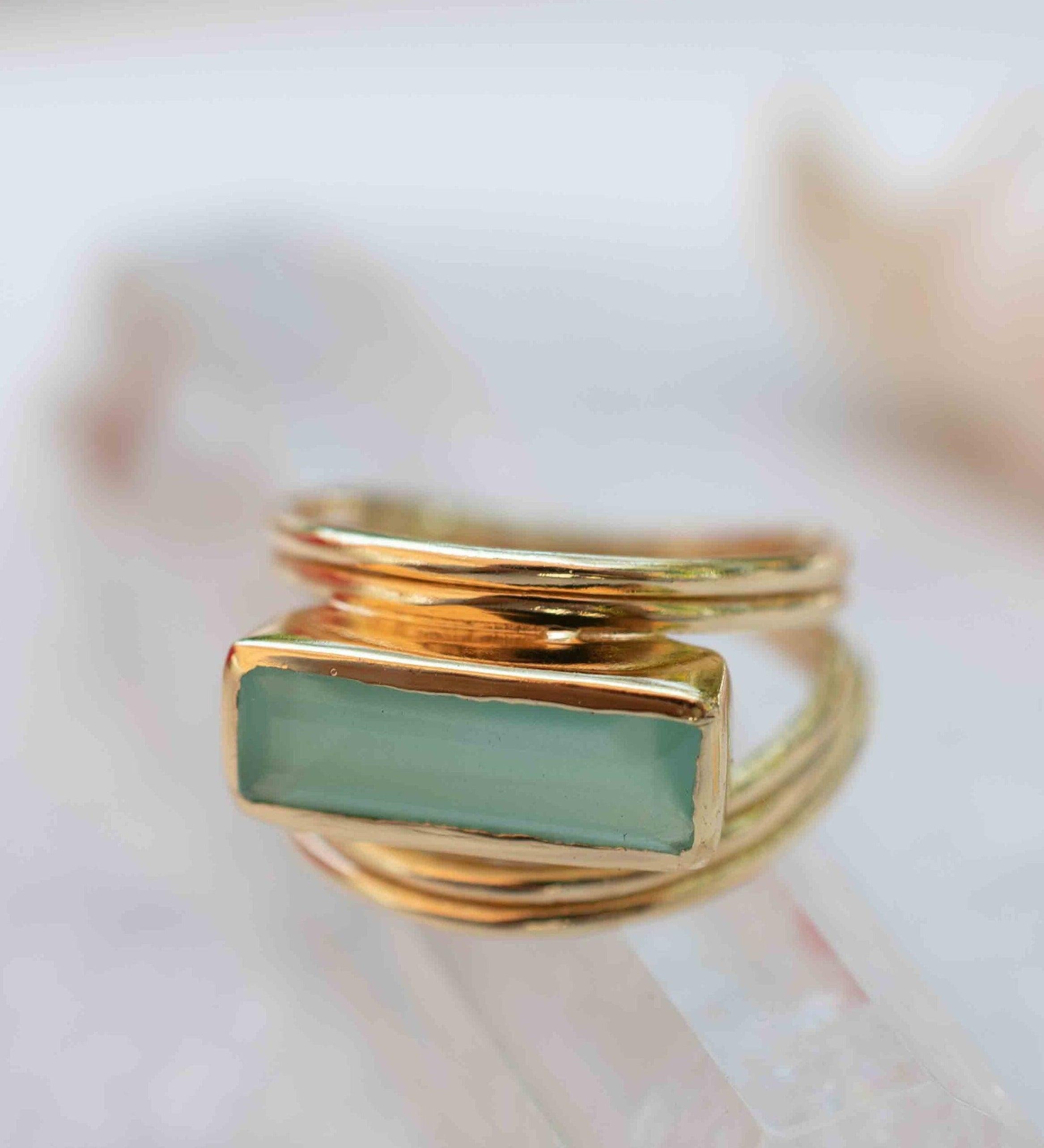 Aqua Chalcedony Gold Ring ~ Delicate ~ 18k Gold Plated ~ Handmade ~ Gemstone ~ Statement  ~ Hippie ~Bohemian~ June Birthstone ~ MR302