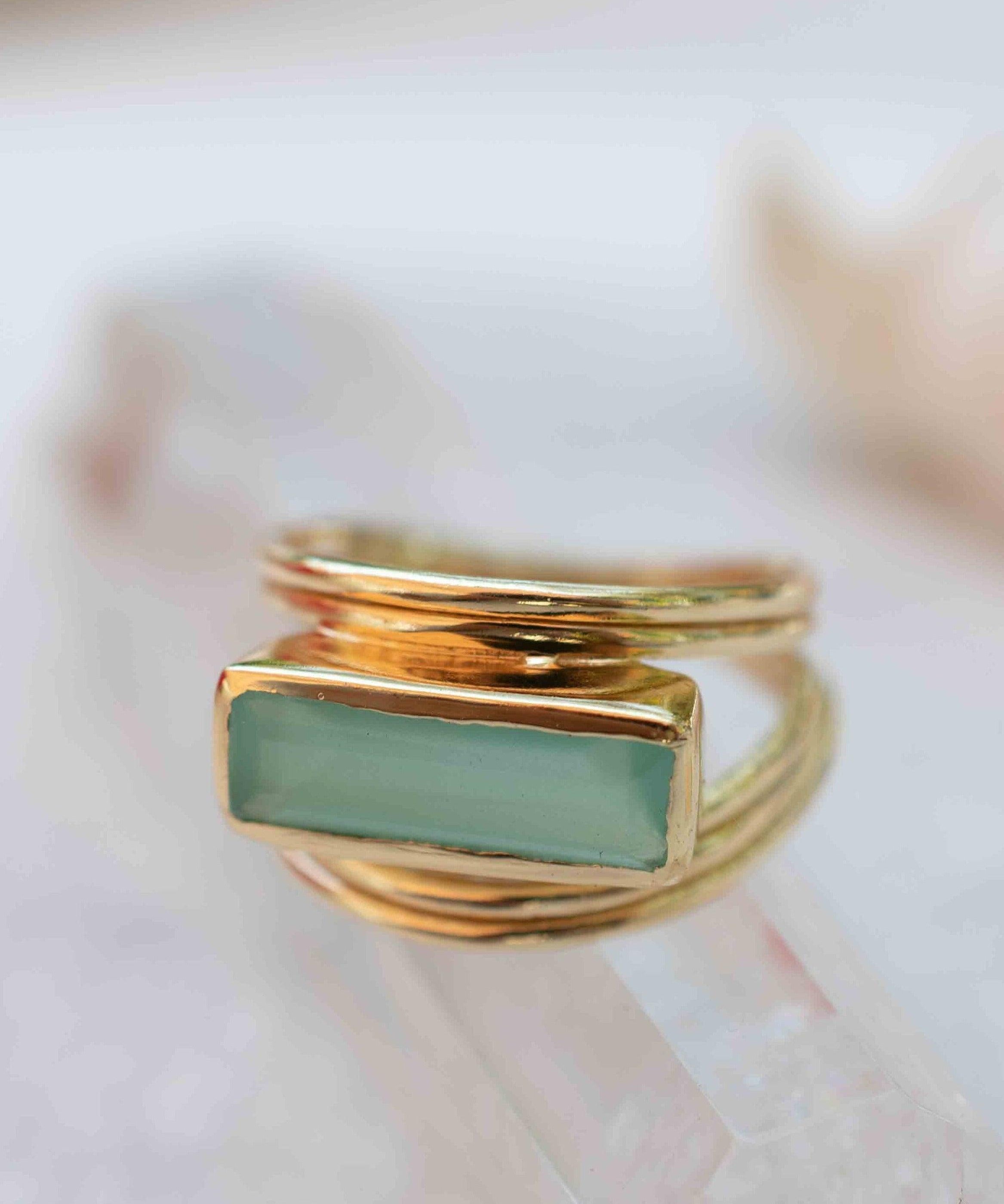 Aqua Chalcedony Gold Ring ~ Delicate ~ 18k Gold Plated ~ Handmade ~ Gemstone ~ Statement  ~ Hippie ~Bohemian~ June Birthstone ~ MR302