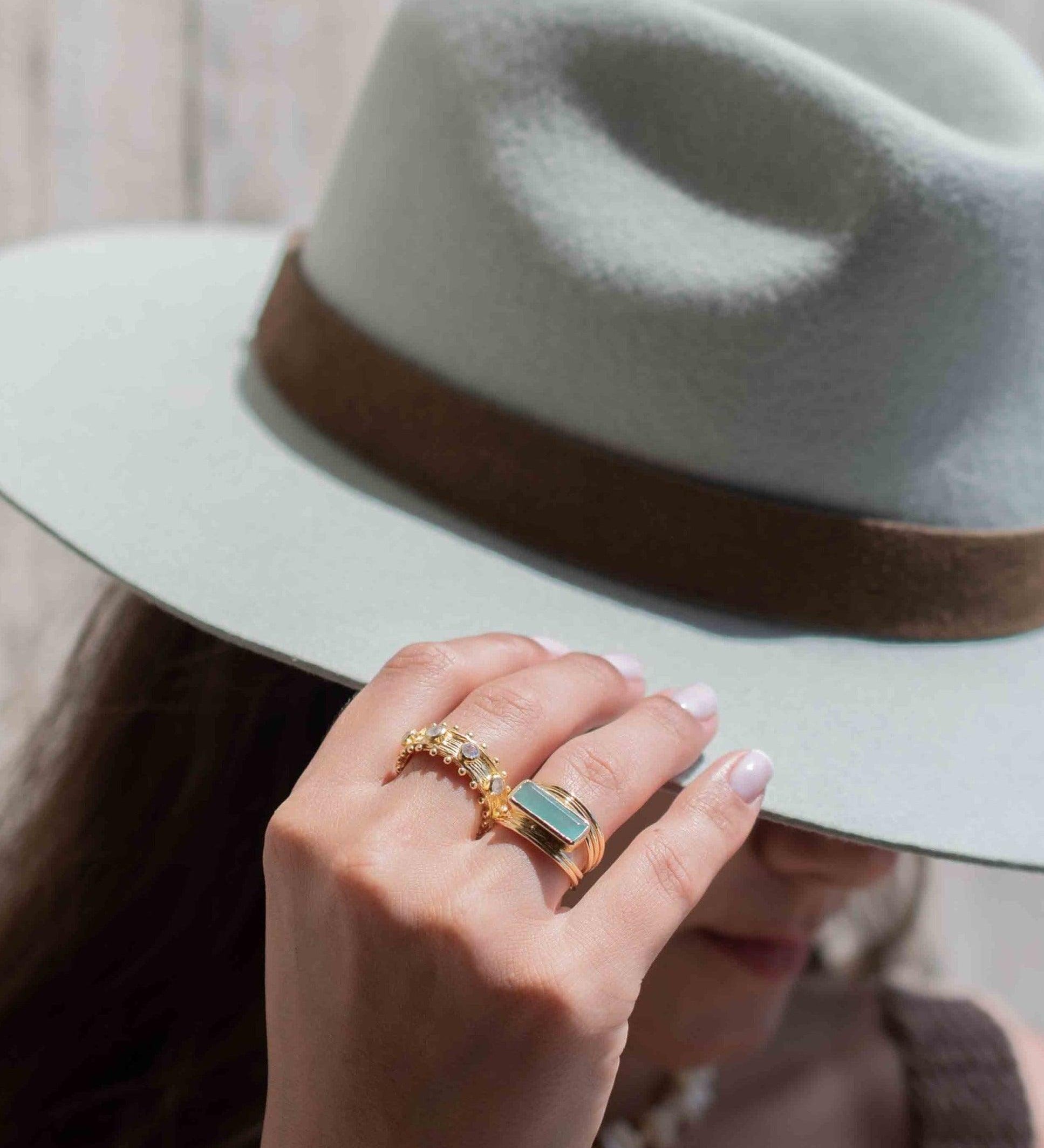 Aqua Chalcedony Gold Ring ~ Delicate ~ 18k Gold Plated ~ Handmade ~ Gemstone ~ Statement  ~ Hippie ~Bohemian~ June Birthstone ~ MR302