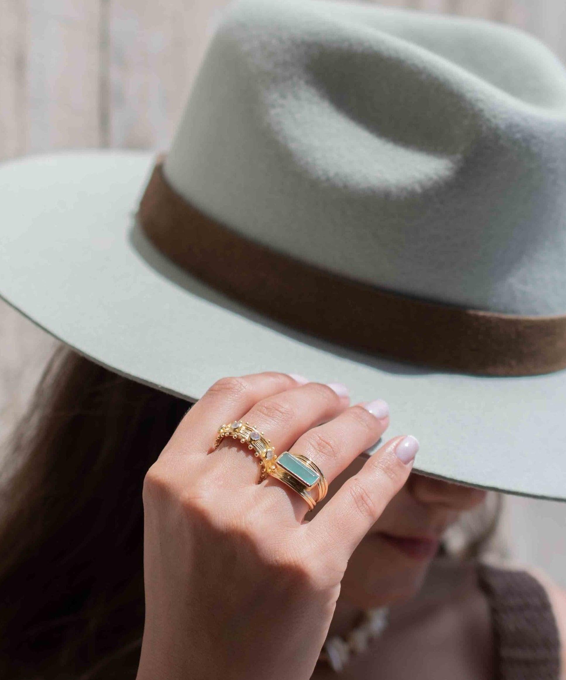 Aqua Chalcedony Gold Ring ~ Delicate ~ 18k Gold Plated ~ Handmade ~ Gemstone ~ Statement  ~ Hippie ~Bohemian~ June Birthstone ~ MR302