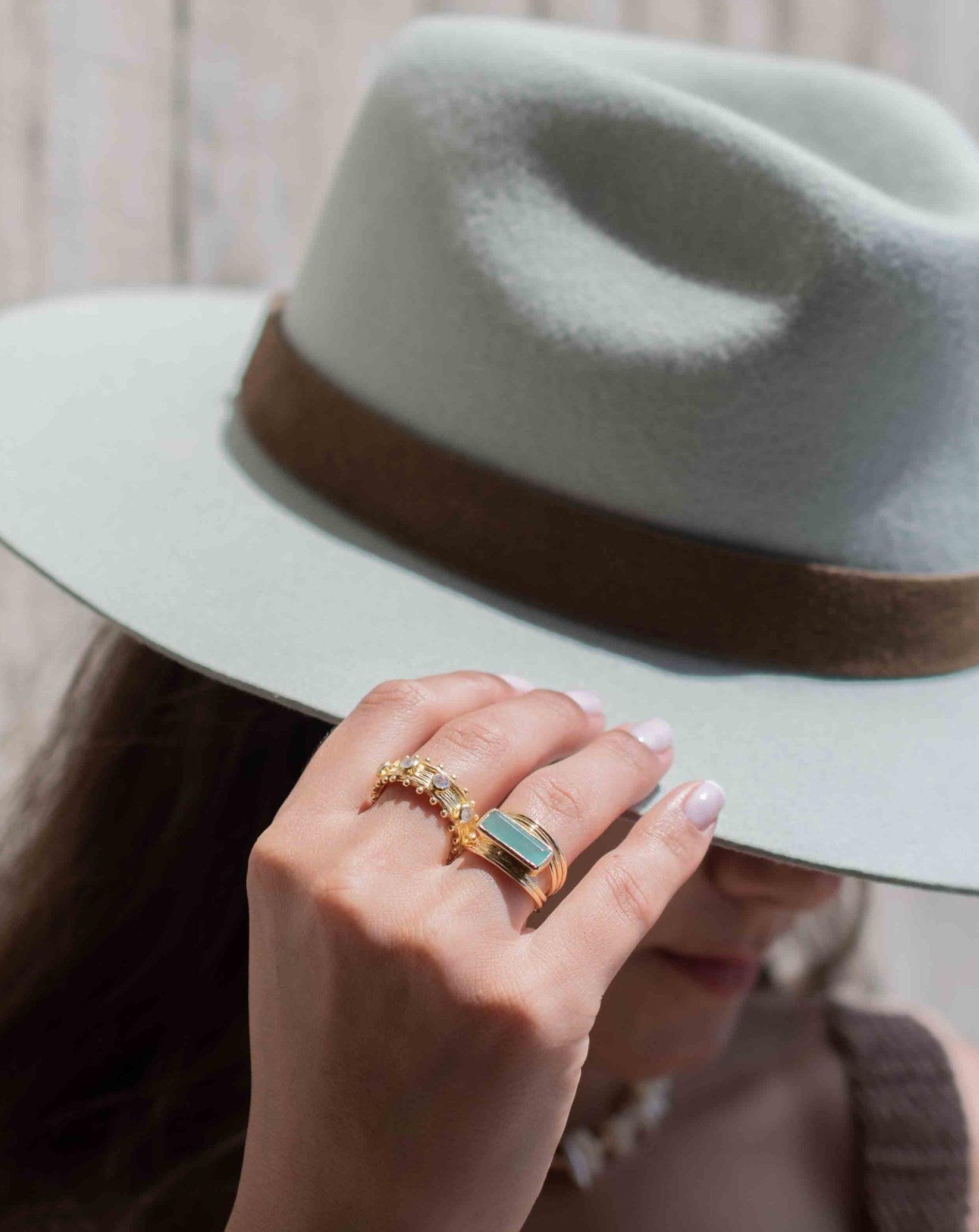 Aqua Chalcedony Gold Ring ~ Delicate ~ 18k Gold Plated ~ Handmade ~ Gemstone ~ Statement  ~ Hippie ~Bohemian~ June Birthstone ~ MR302